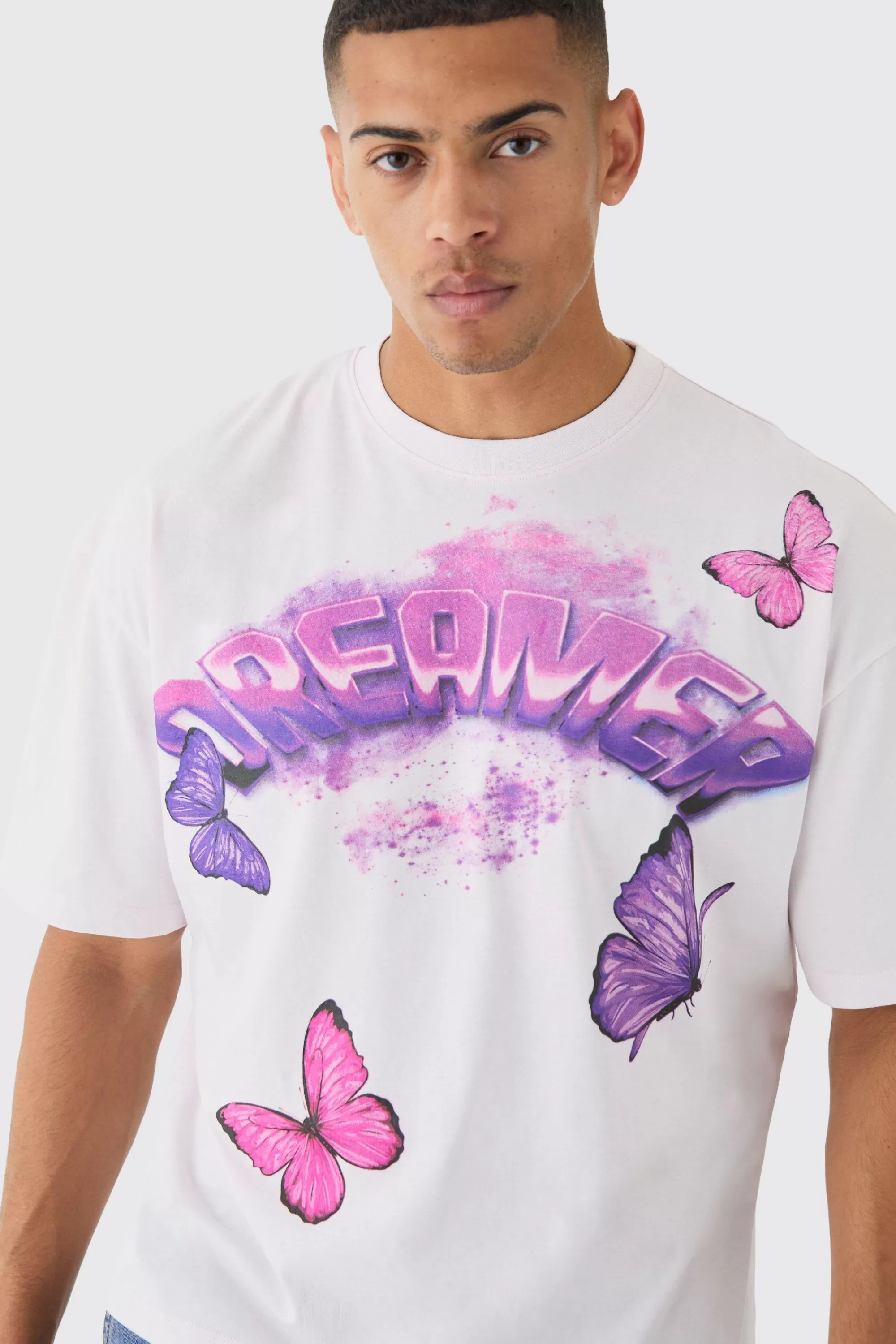 boohooMAN Oversized Boxy Large Butterfly Graphic T-shirt | UK light pink Best Sale