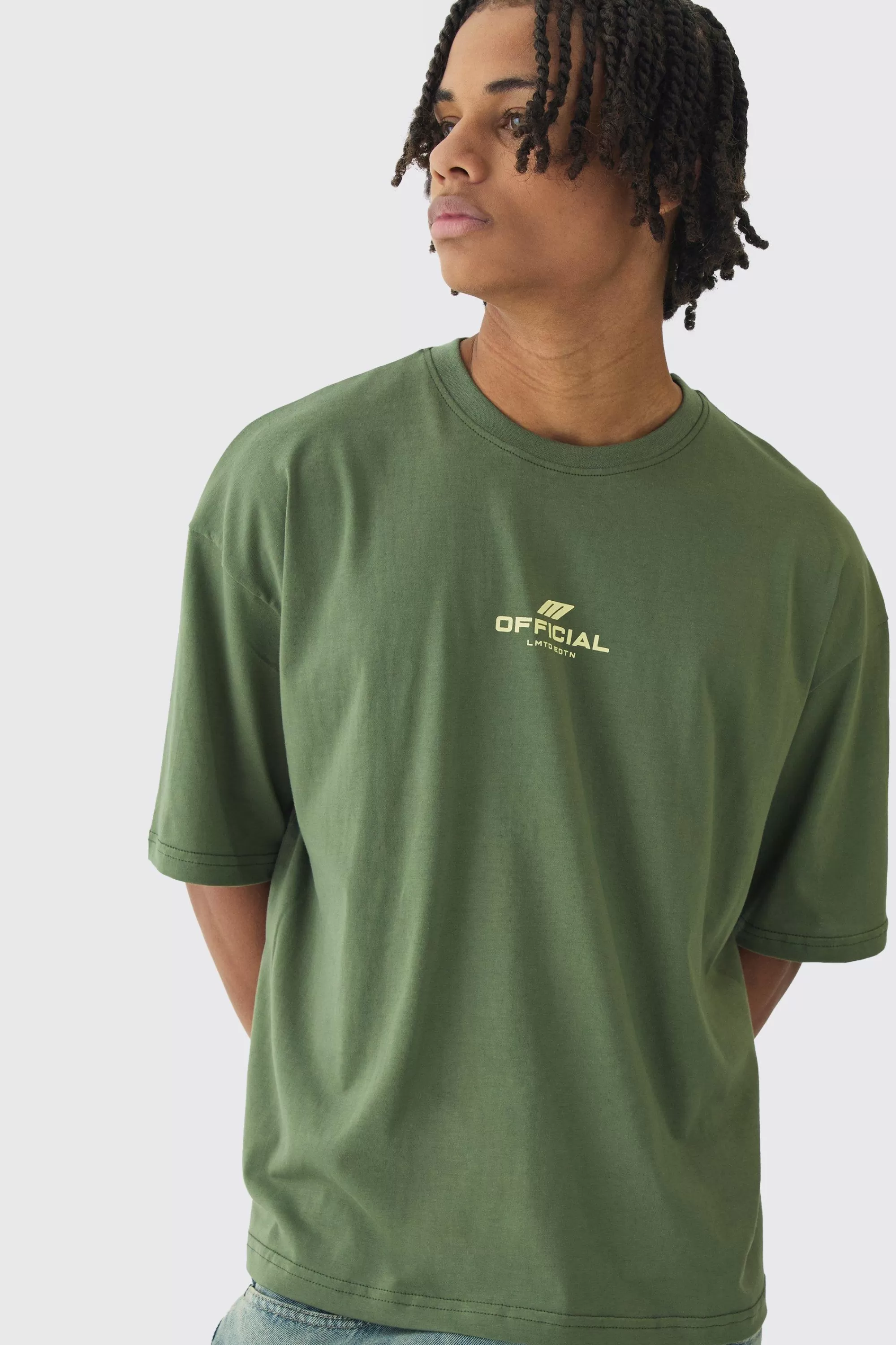 boohooMAN Oversized Boxy Official T-Shirt | UK khaki Online