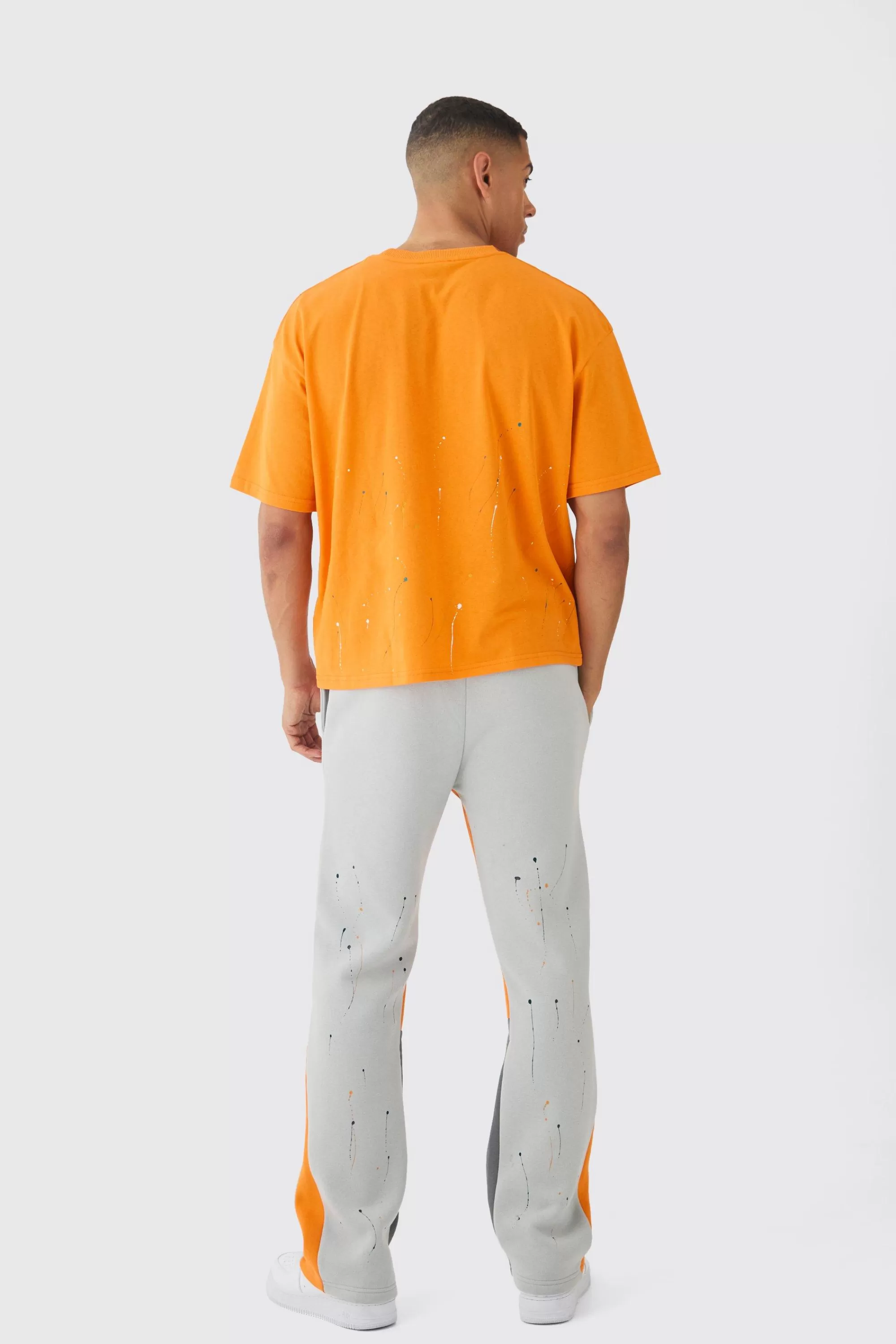 boohooMAN Oversized Boxy Paint Splatter T-shirt | UK orange Cheap