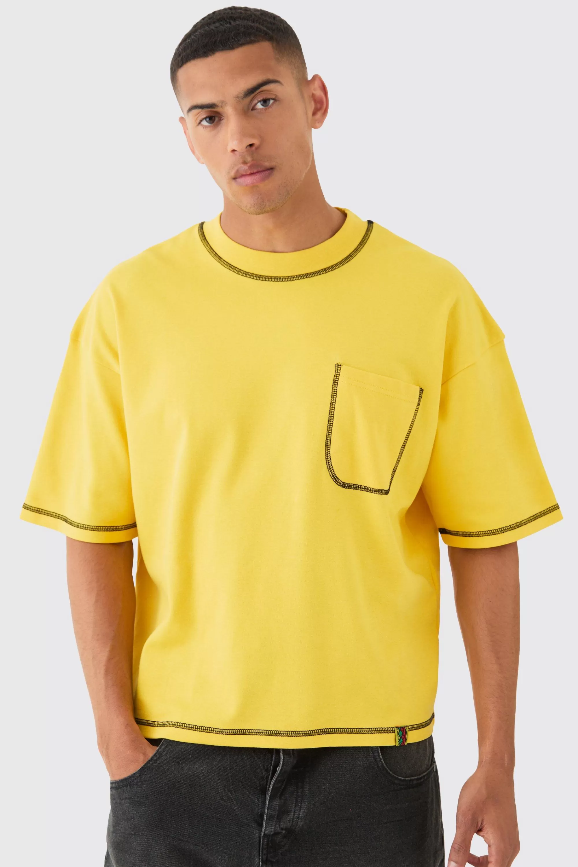 boohooMAN Oversized Boxy Placement Pocket T-shirt | UK yellow Flash Sale