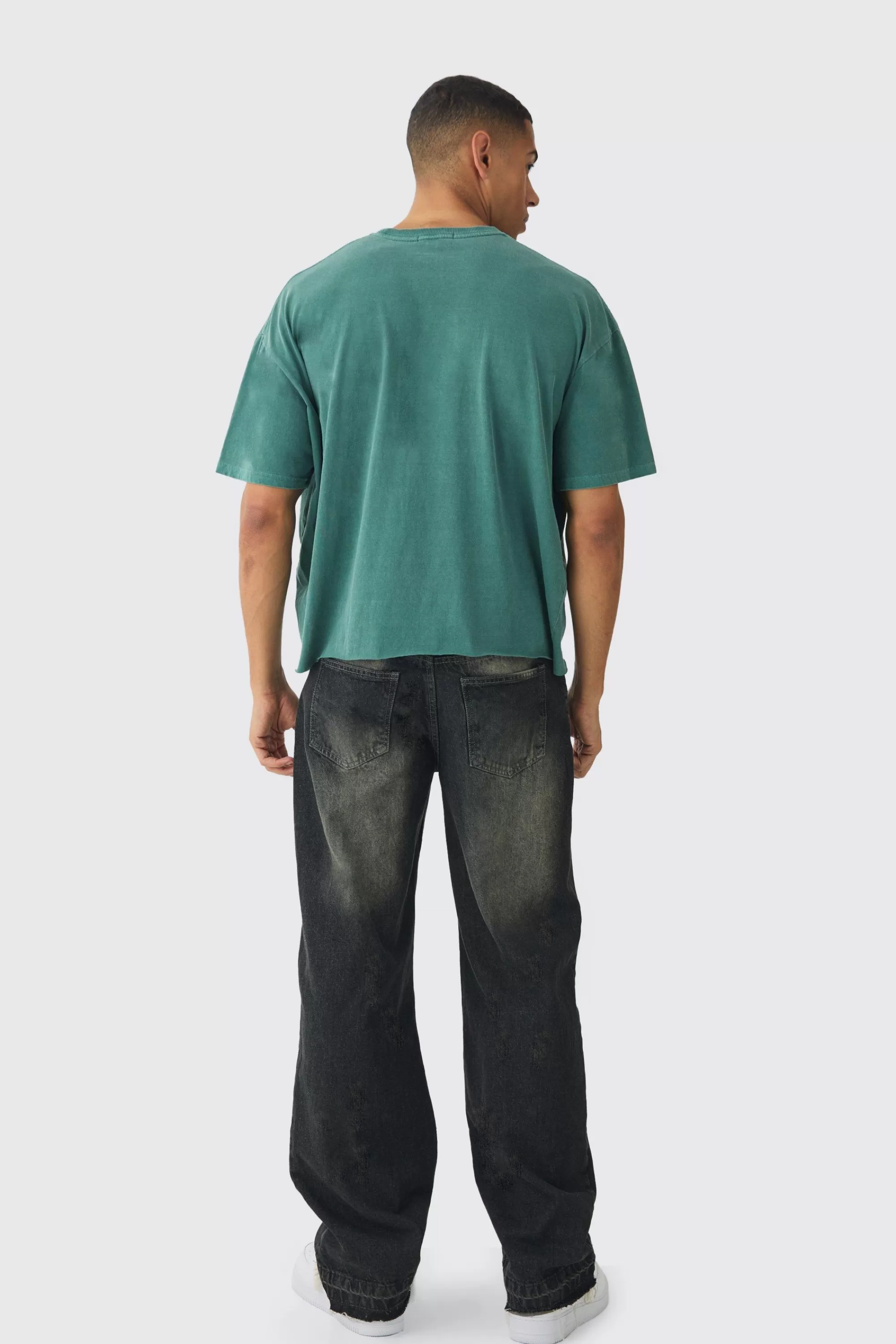 boohooMAN Oversized Boxy Washed 13 Print T-Shirt | UK forest Flash Sale