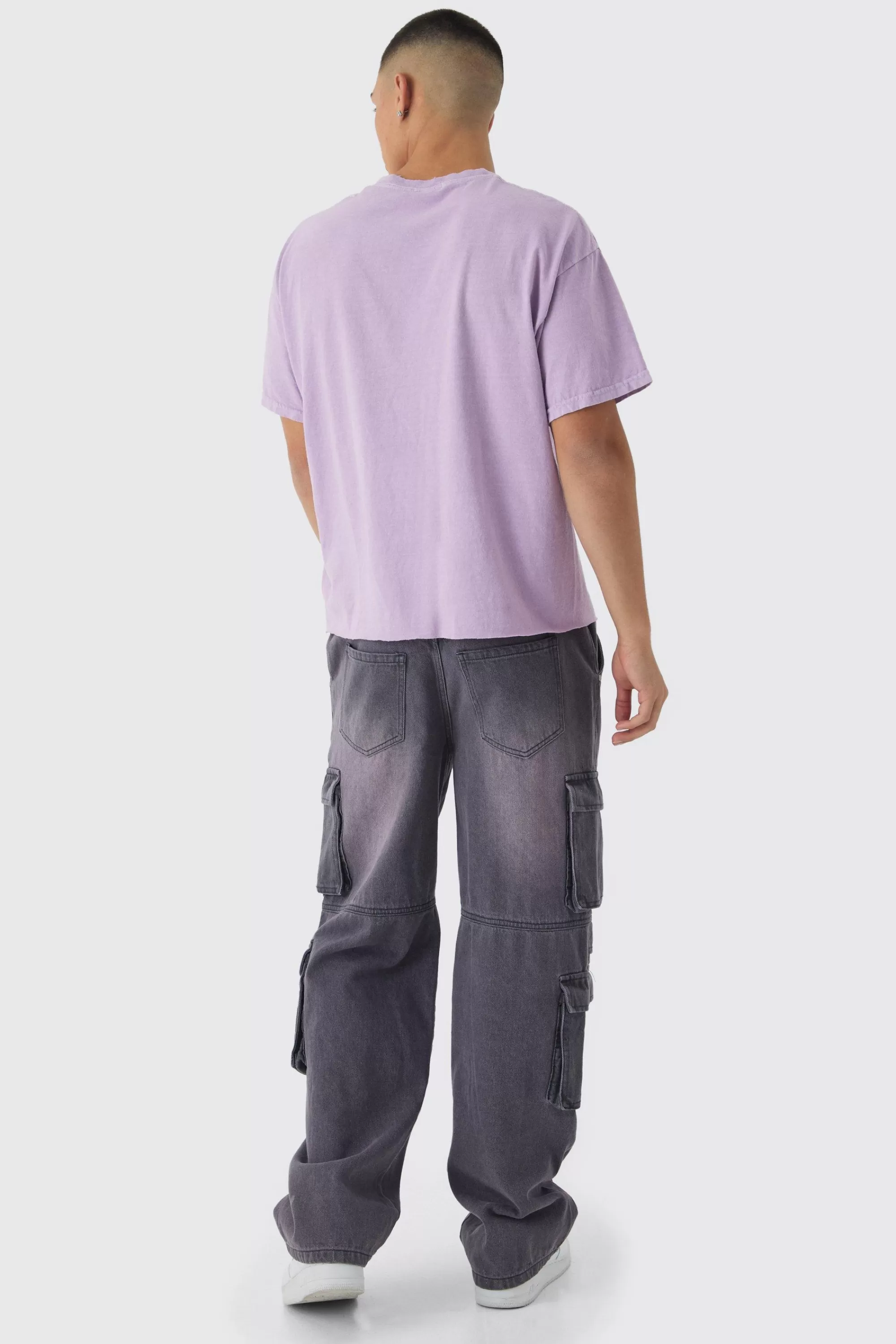 boohooMAN Oversized Boxy Washed Distressed Printed T-Shirt | UK mauve Shop
