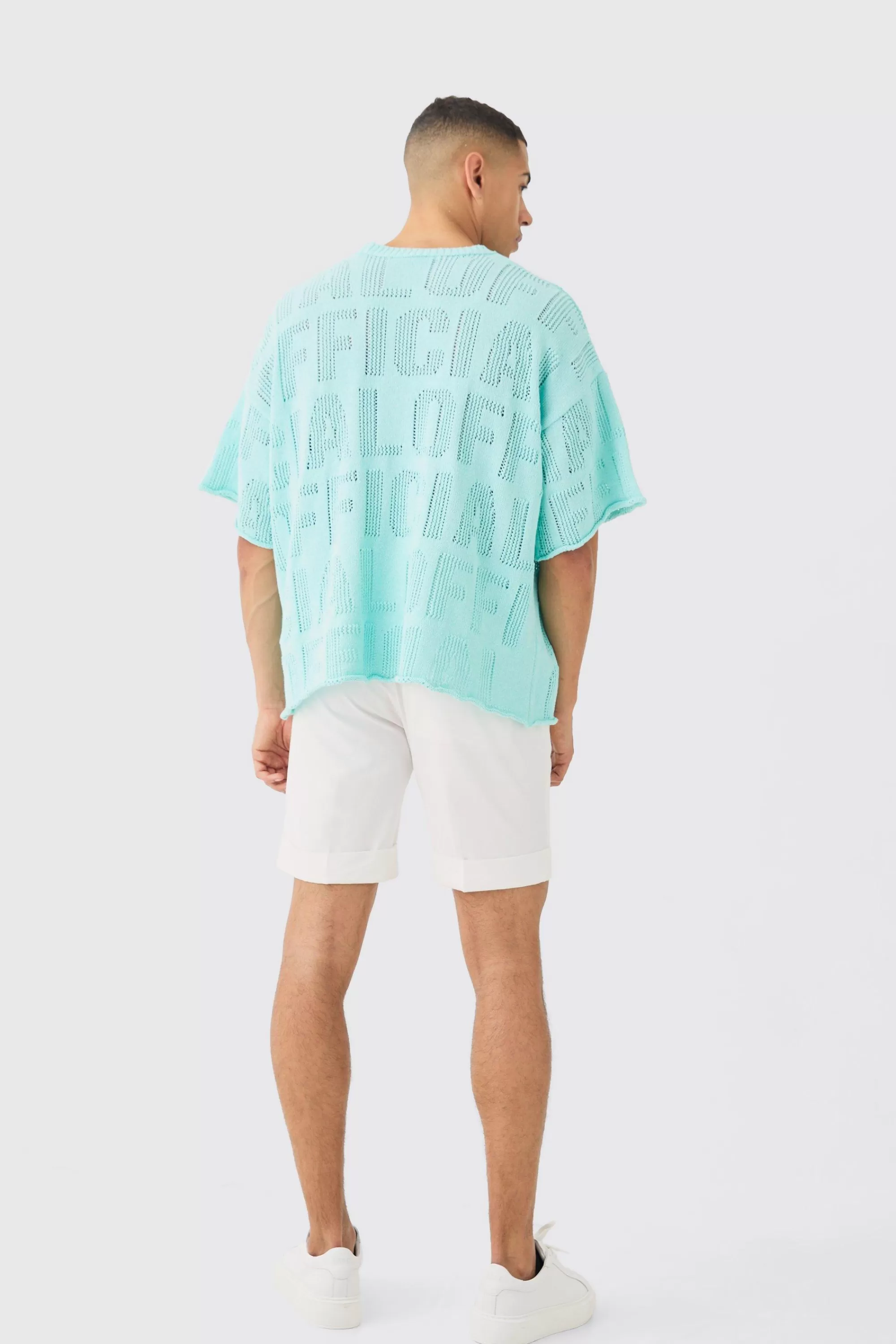 boohooMAN Oversized Branded Open Stitch T-shirt In | UK light blue New