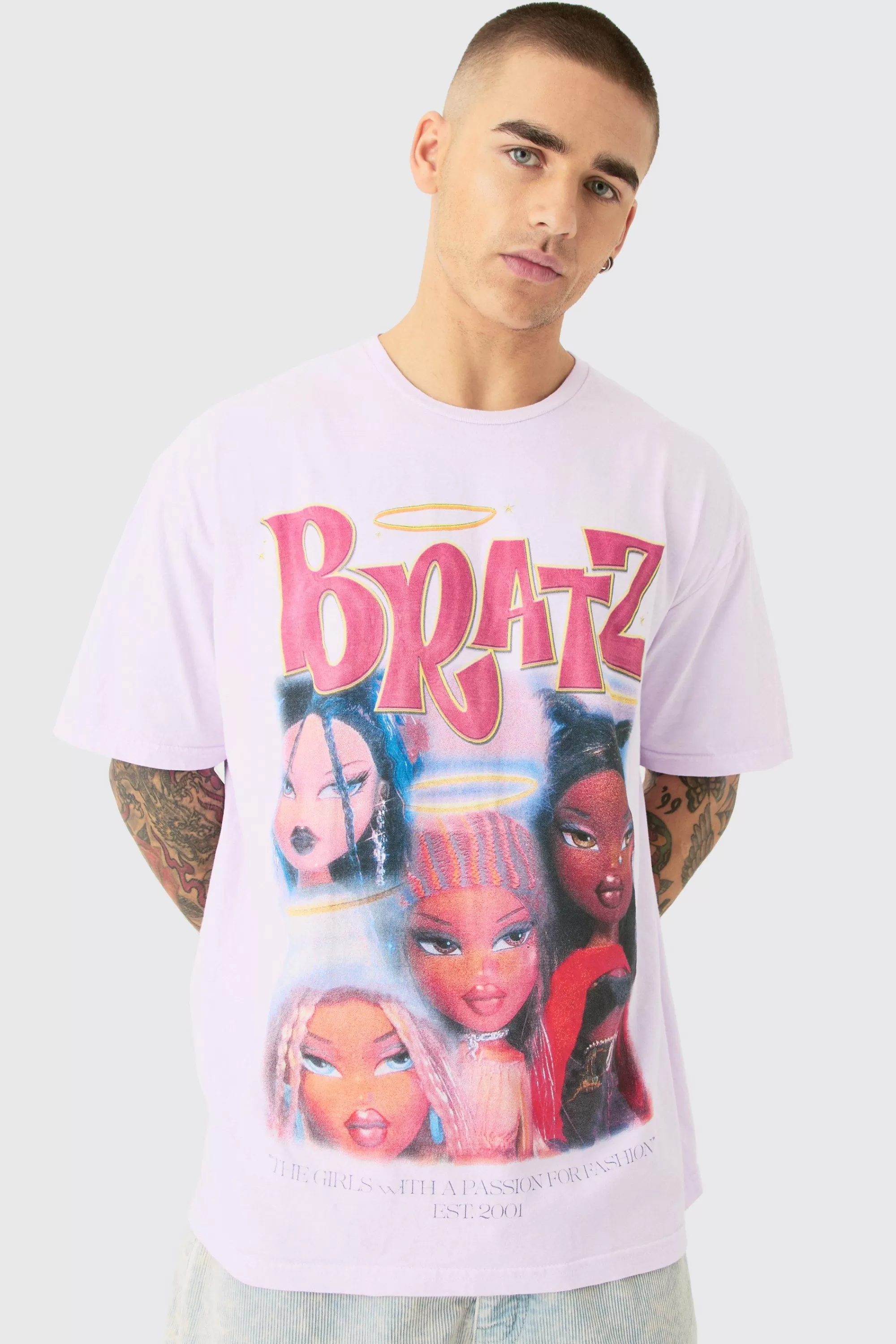 boohooMAN Oversized Bratz Dollz Wash License T-shirt | UK lilac Hot