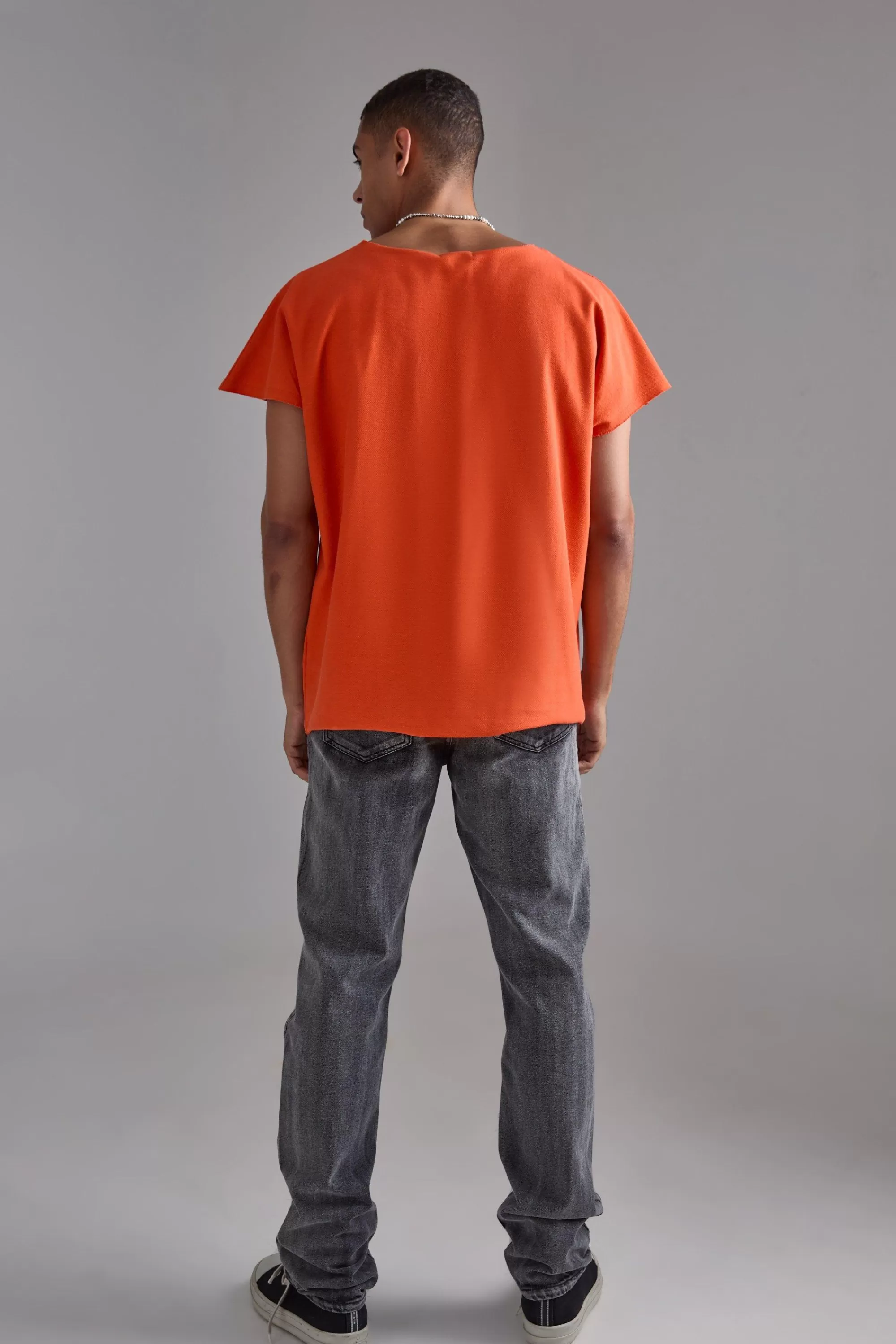 boohooMAN Oversized Cap Sleeve Slash Neck Loopback T-shirt | UK orange Discount