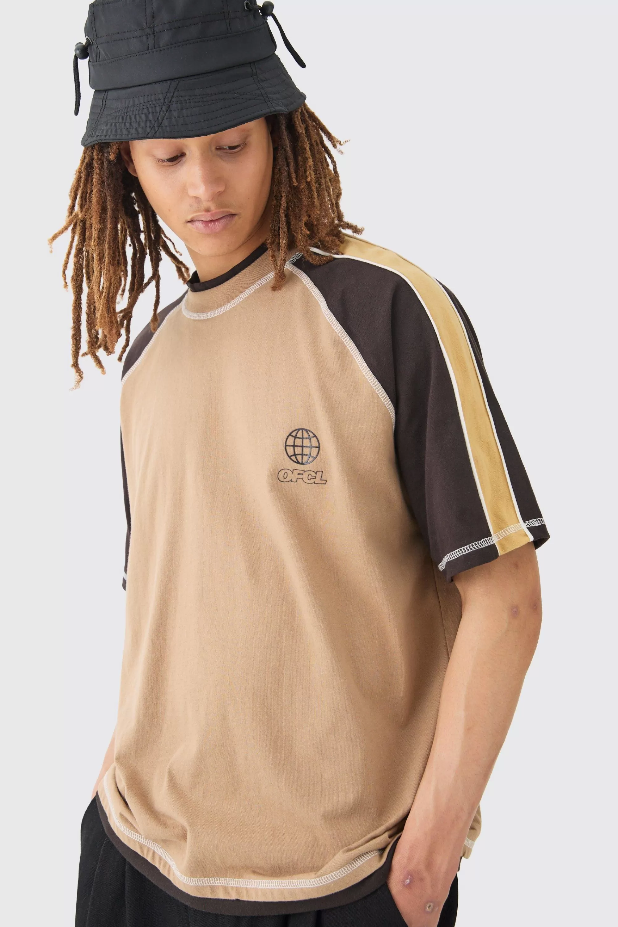 boohooMAN Oversized Carded Heavyweight Panelled Ofcl T-shirt | UK brown Flash Sale
