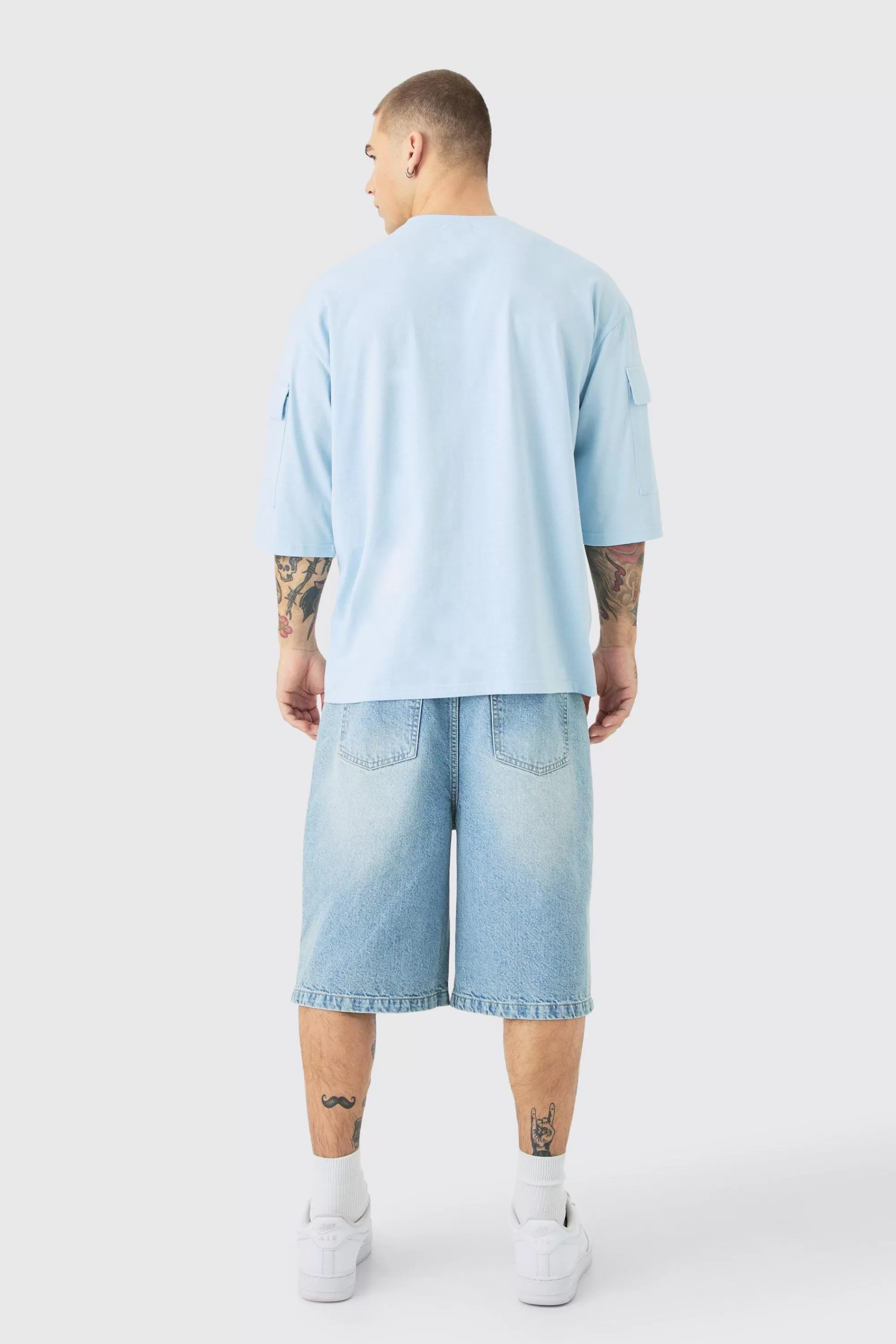 boohooMAN Oversized Cargo Pocket Half Sleeve T-shirt | UK light blue New