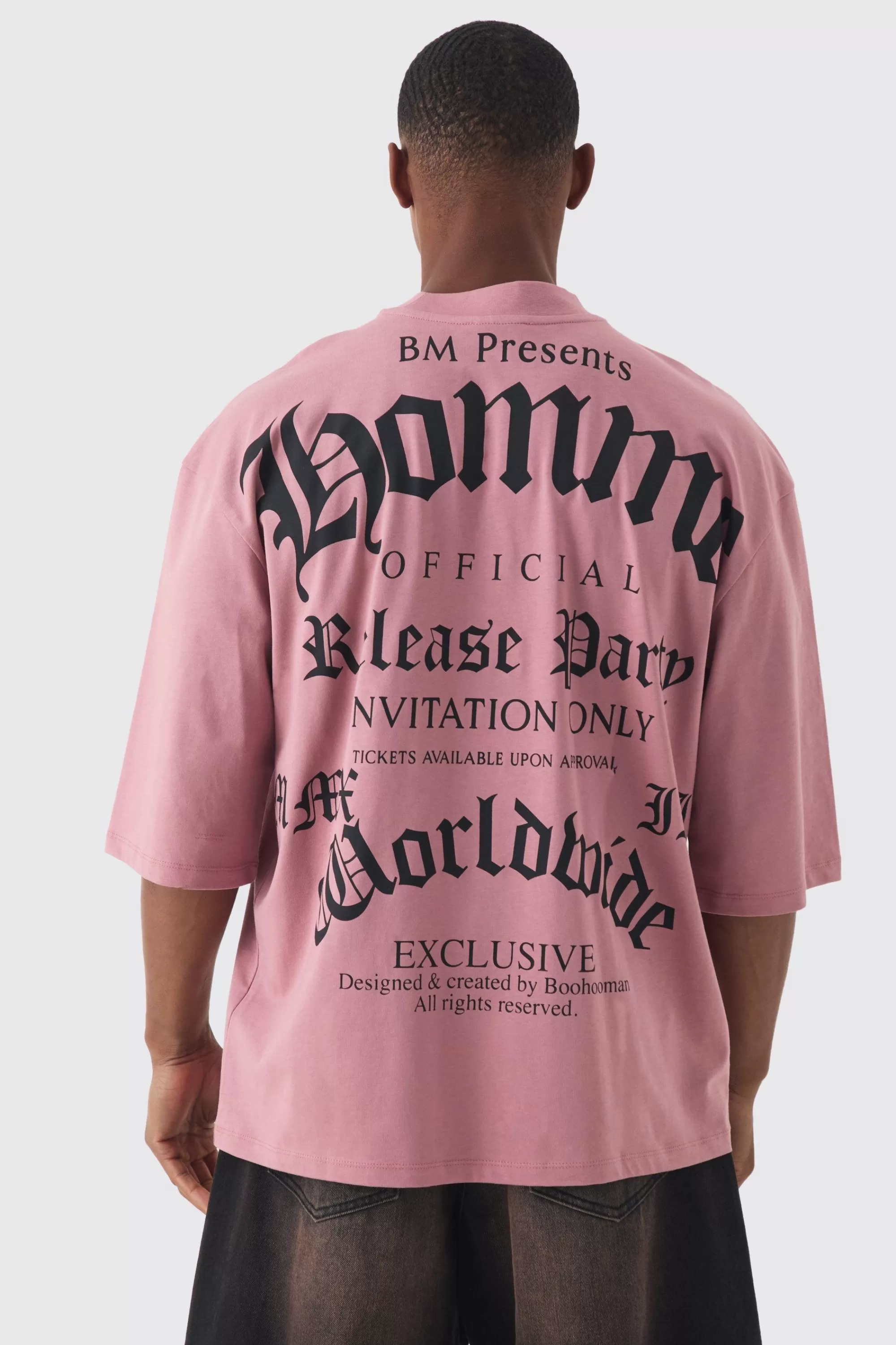 boohooMAN Oversized Extended Distressed Neck Homme Gothic Back Print T-shirt | UK mauve New