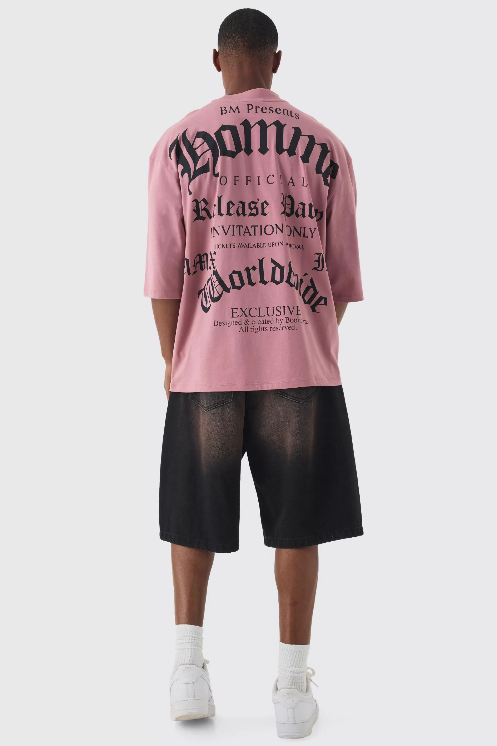 boohooMAN Oversized Extended Distressed Neck Homme Gothic Back Print T-shirt | UK mauve New