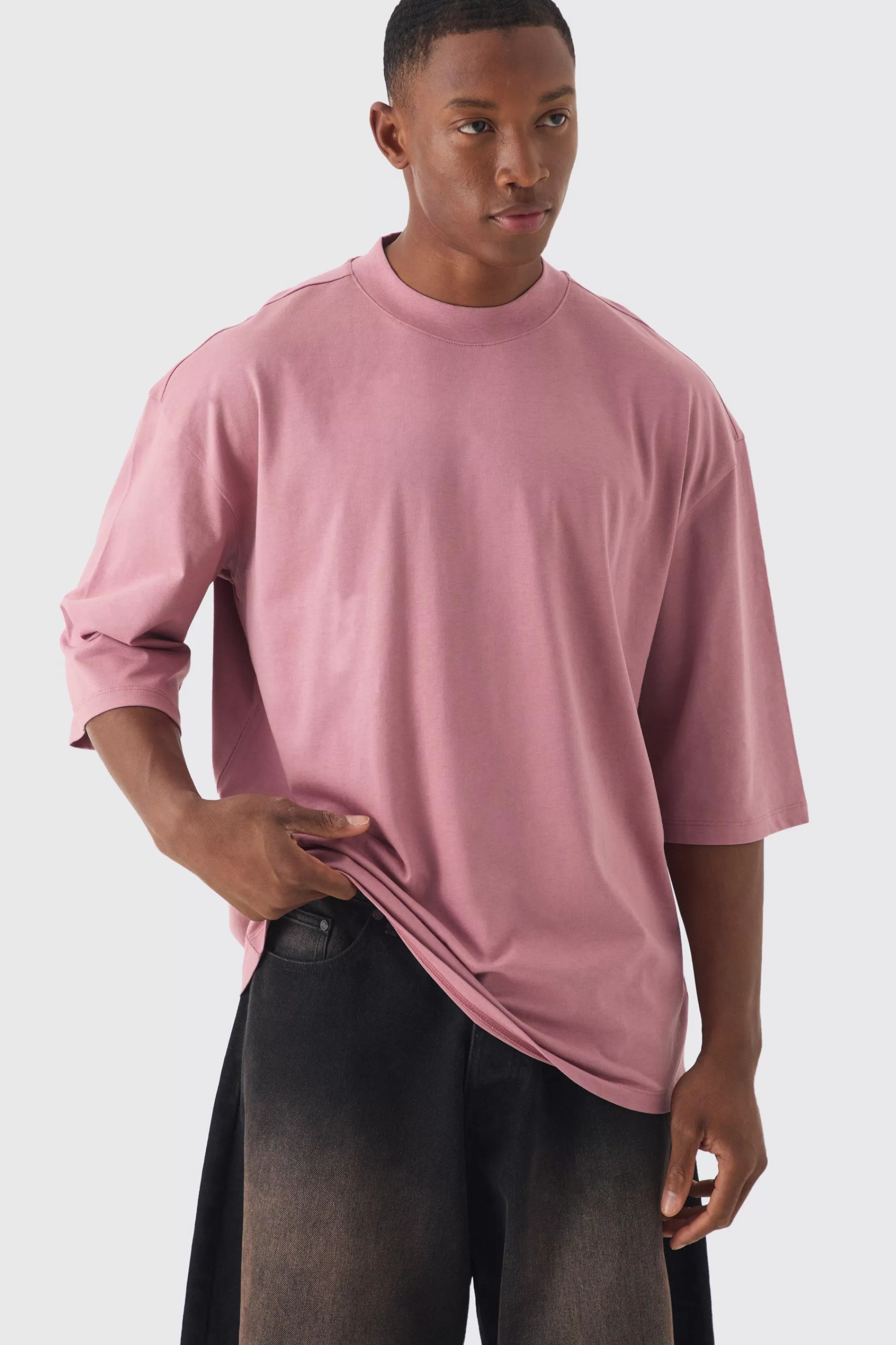 boohooMAN Oversized Extended Distressed Neck Homme Gothic Back Print T-shirt | UK mauve New