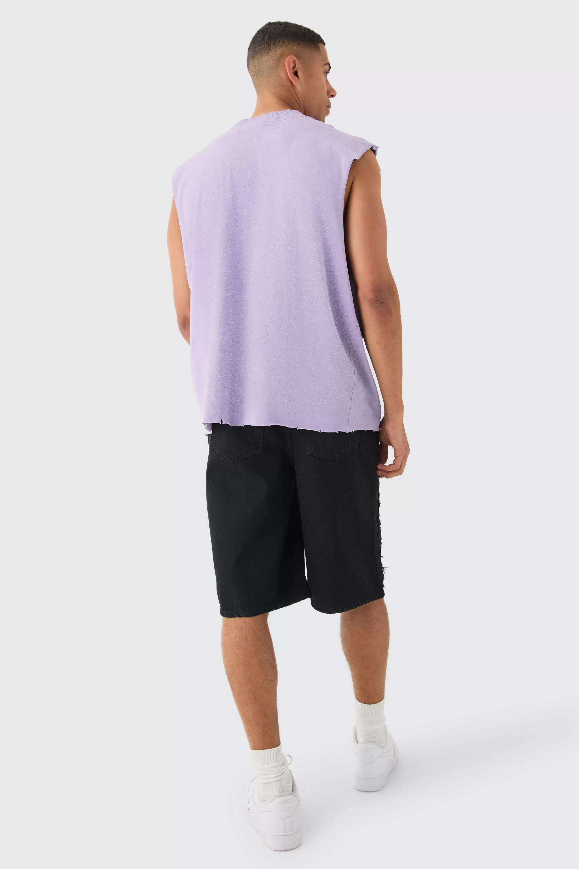 boohooMAN Oversized Extended Neck Boxy Drop Shoulder Washed Tank | UK lilac Outlet