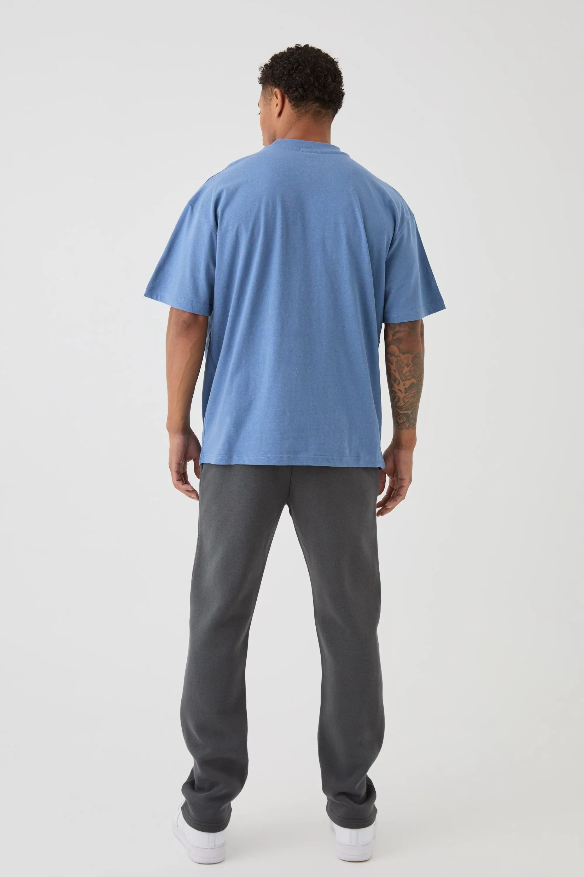 boohooMAN Oversized Extended Neck Heavy T-shirt | UK dusty blue Cheap
