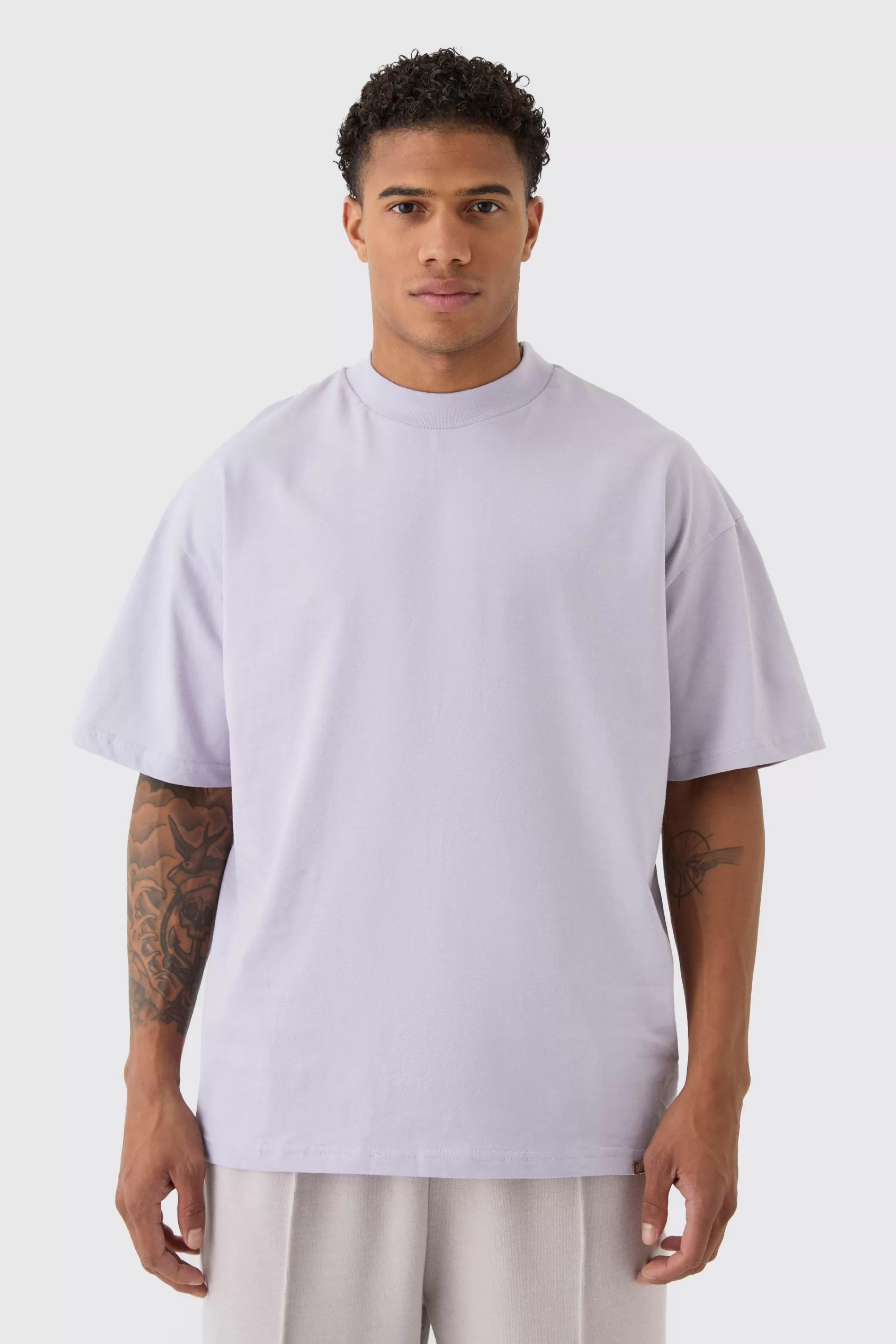 boohooMAN Oversized Extended Neck Heavyweight T-shirt | UK lilac Outlet