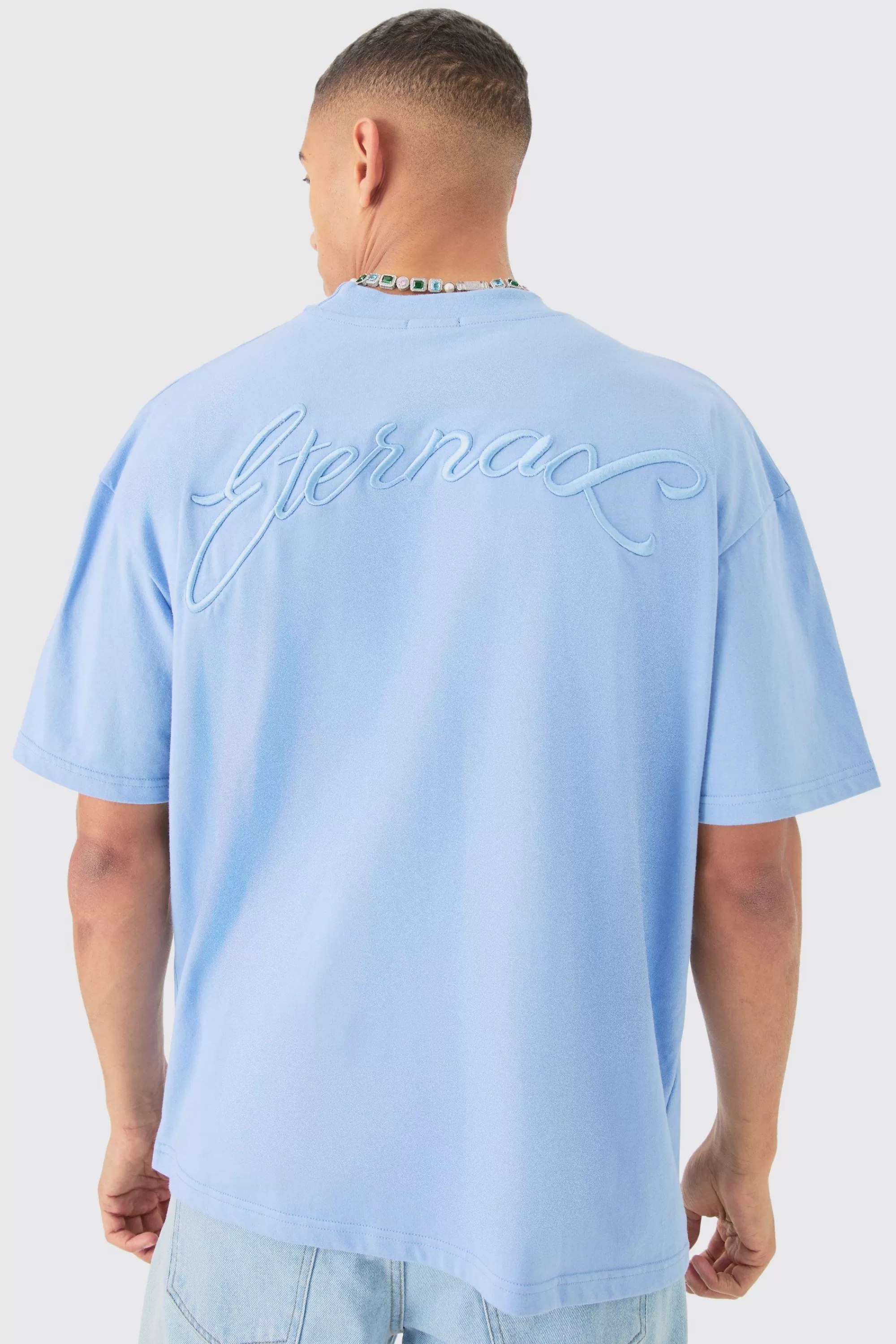 boohooMAN Oversized Extended Neck Heavyweight T-shirt | UK pastel blue Store