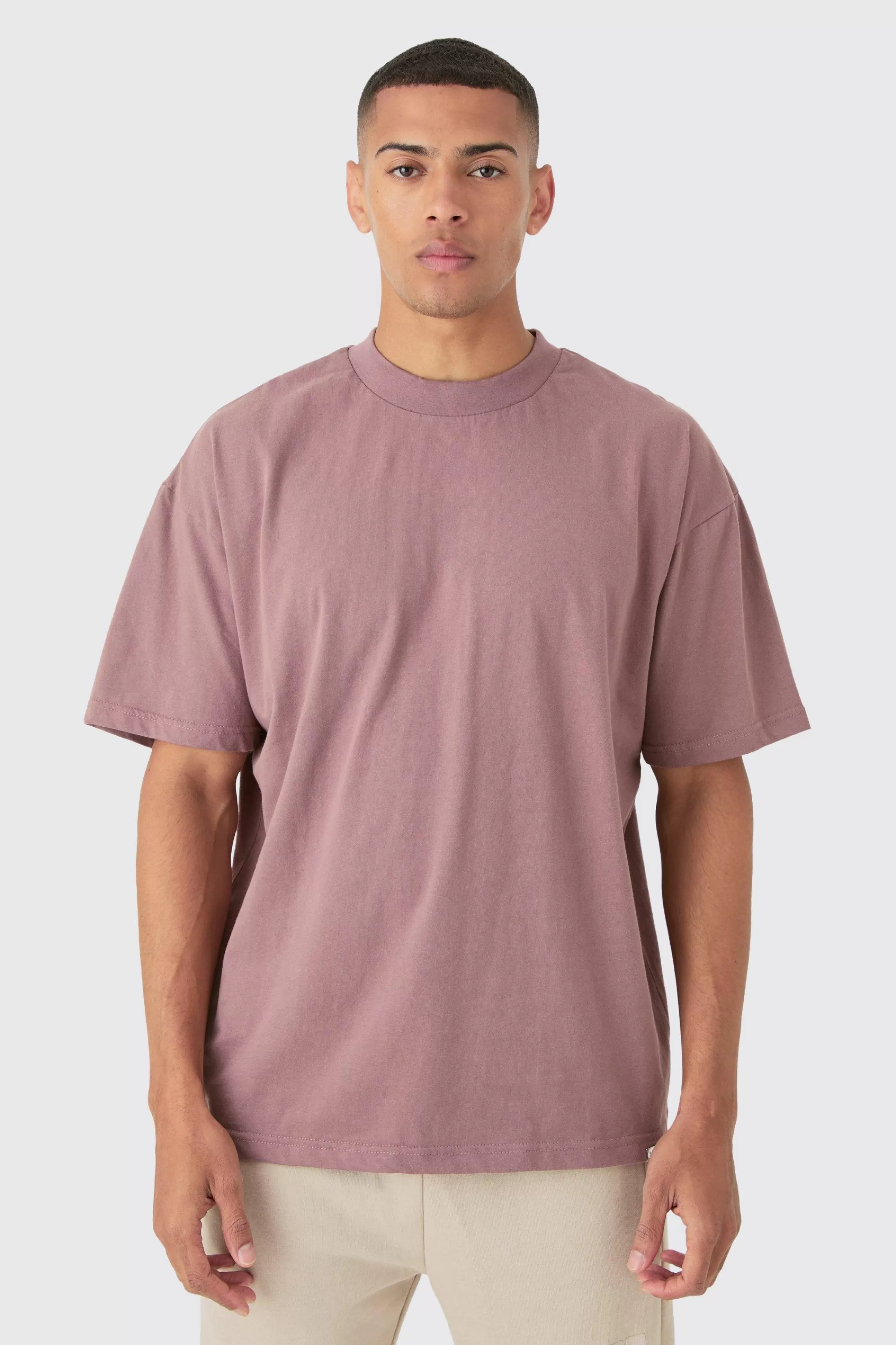 boohooMAN Oversized Extended Neck Heavyweight T-shirt | UK mauve Store