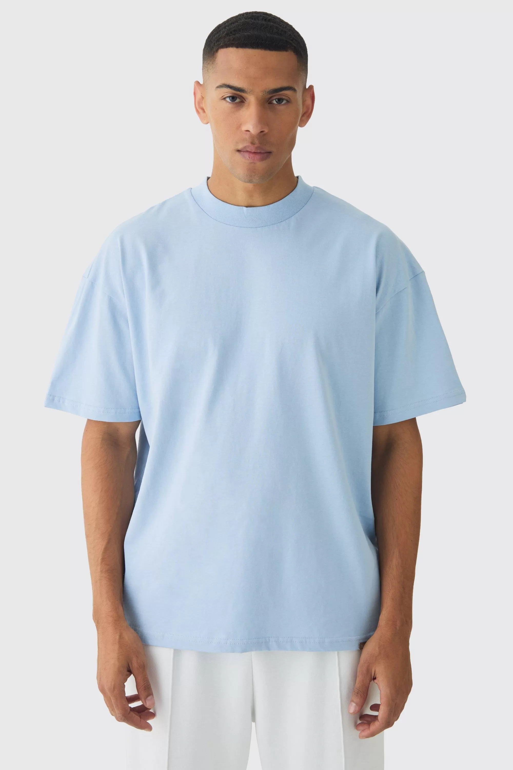 boohooMAN Oversized Extended Neck Heavyweight T-shirt | UK sky blue Online