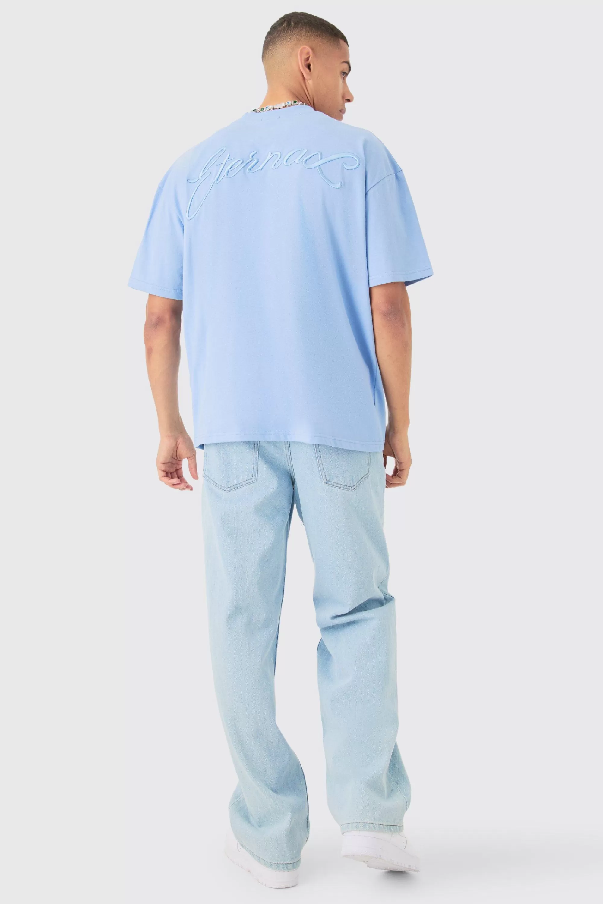 boohooMAN Oversized Extended Neck Heavyweight T-shirt | UK pastel blue Store