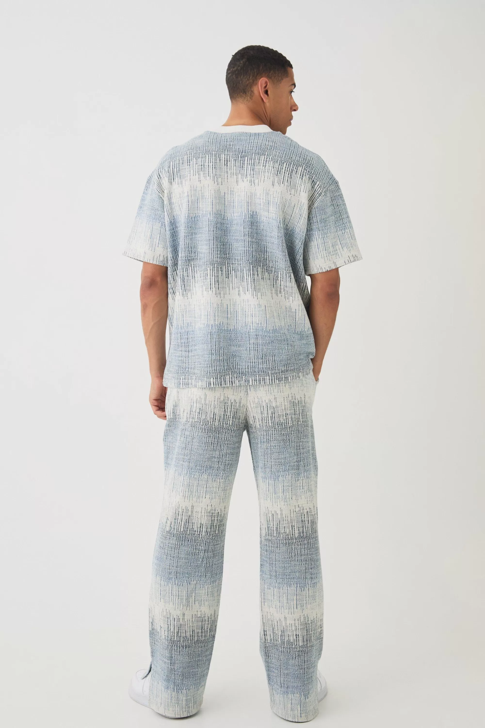 boohooMAN Oversized Extended Neck Jacquard T-shirt | UK light blue Shop