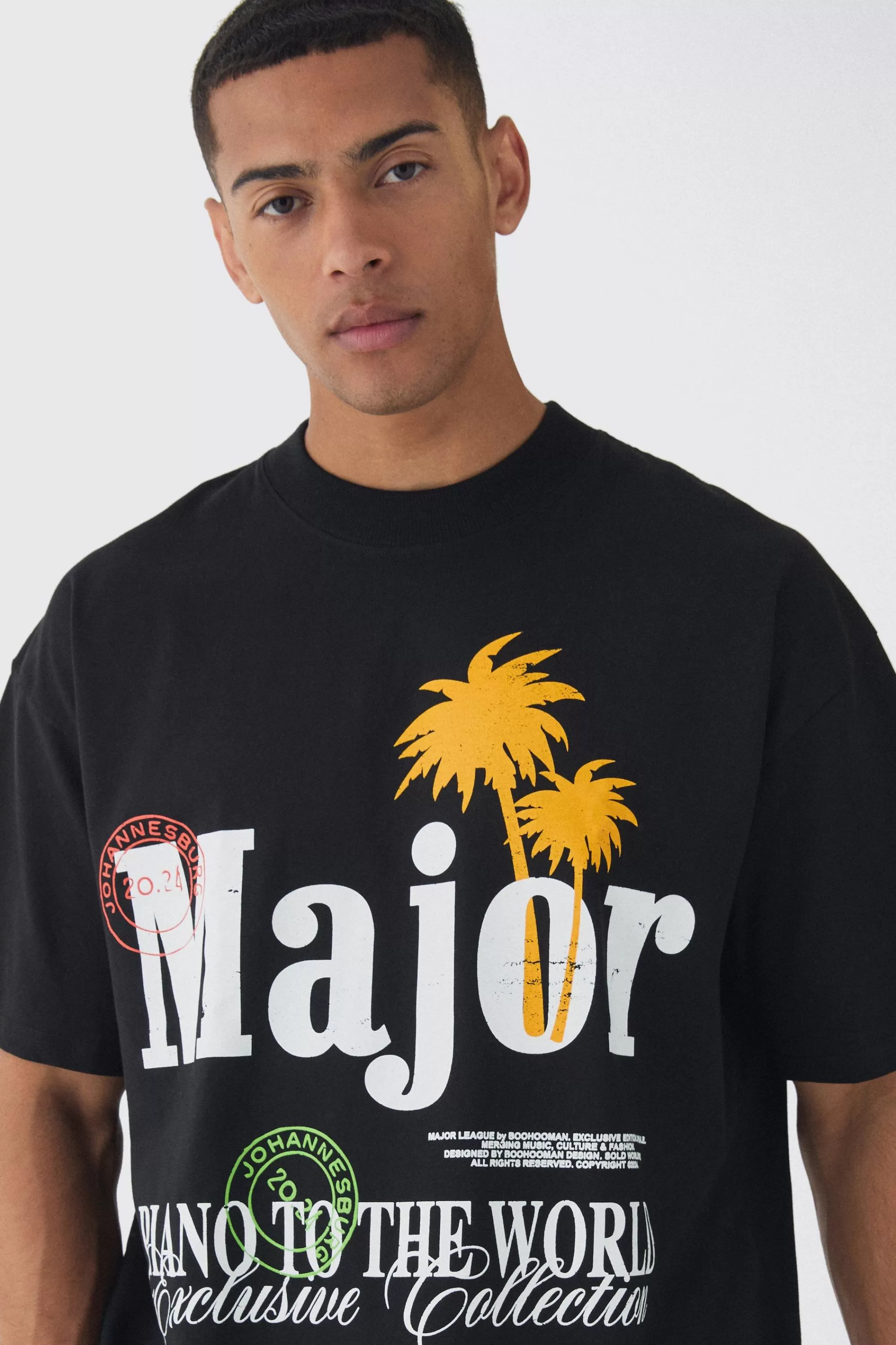 boohooMAN Oversized Extended Neck Major Printed T-Shirt | UK true black Best