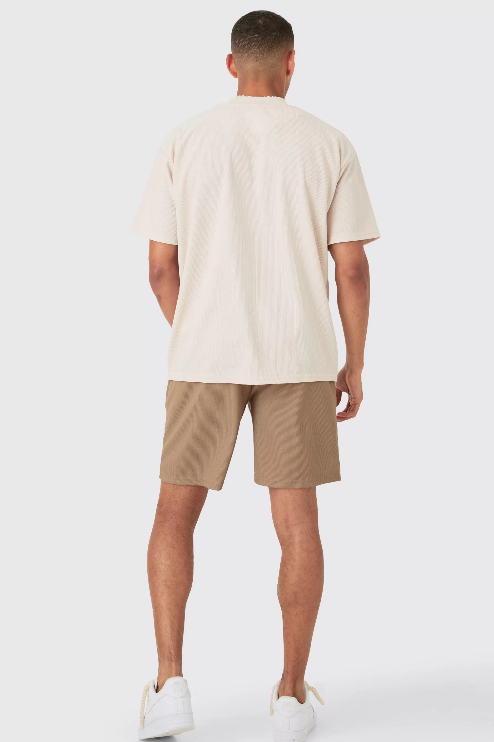 boohooMAN Oversized Extended Neck Ottoman Rib T-shirt | UK peach Store