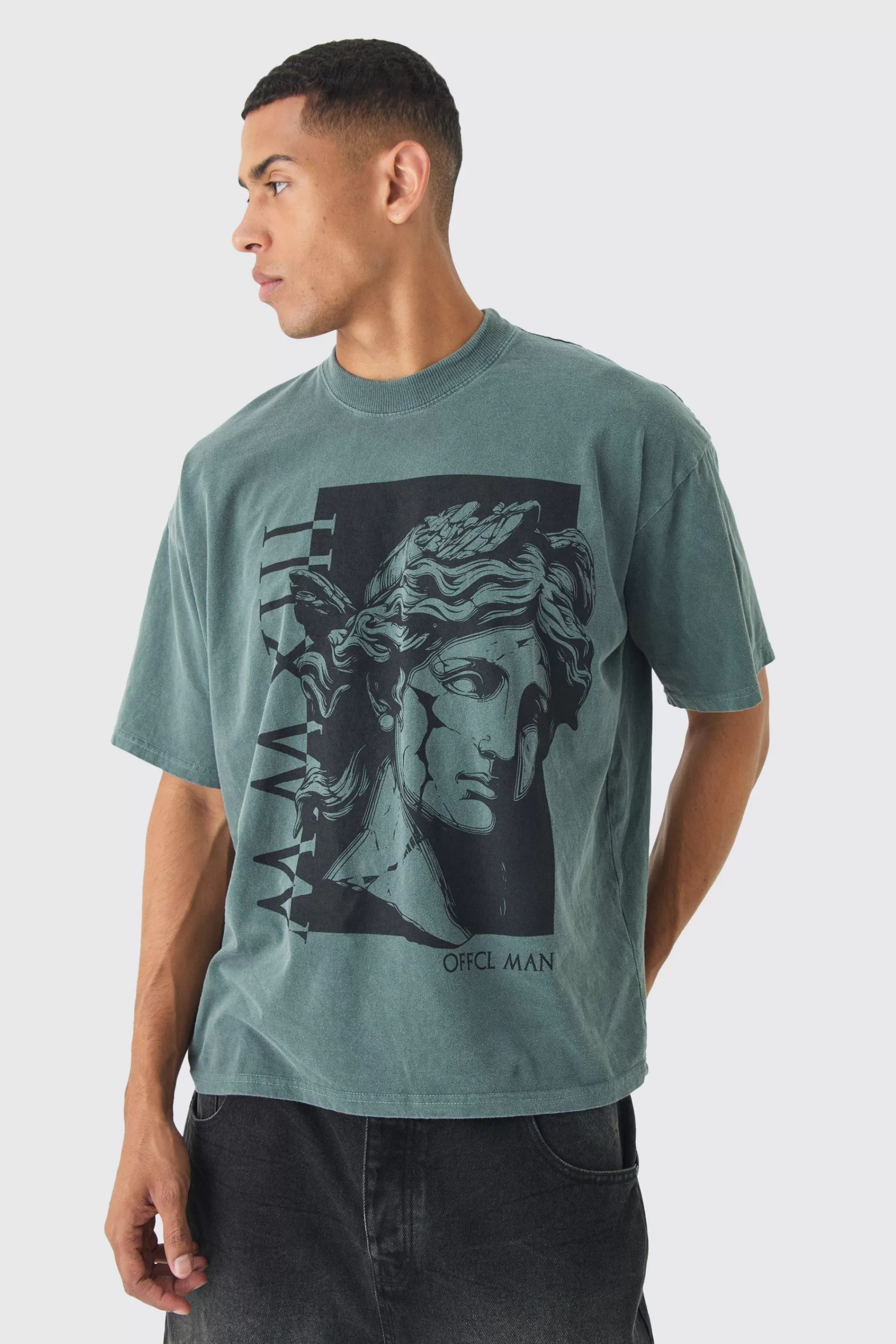 boohooMAN Oversized Extended Neck Renaissance T-shirt | UK slate blue Flash Sale