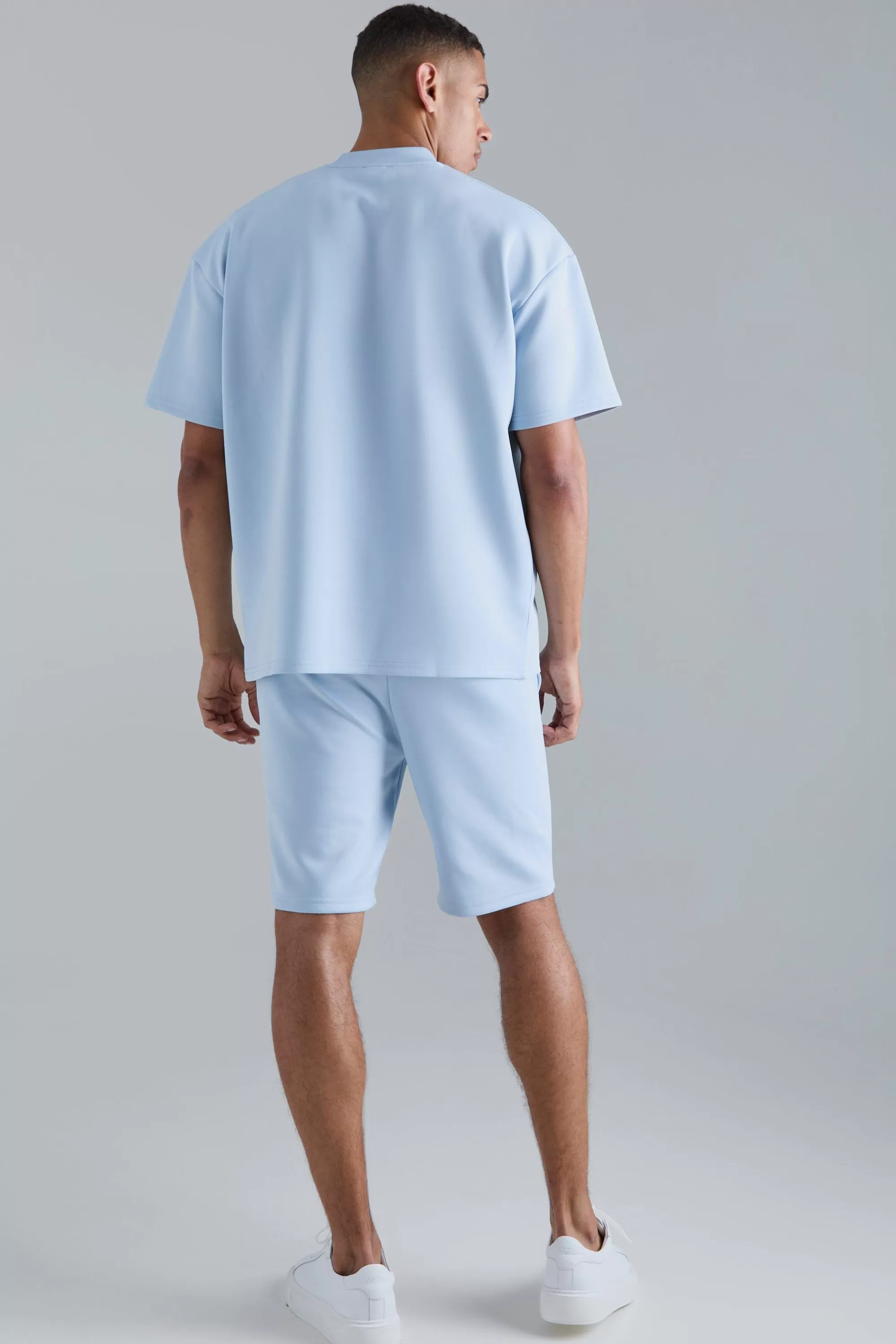 boohooMAN Oversized Extended Neck Scuba T-shirt | UK pastel blue Cheap