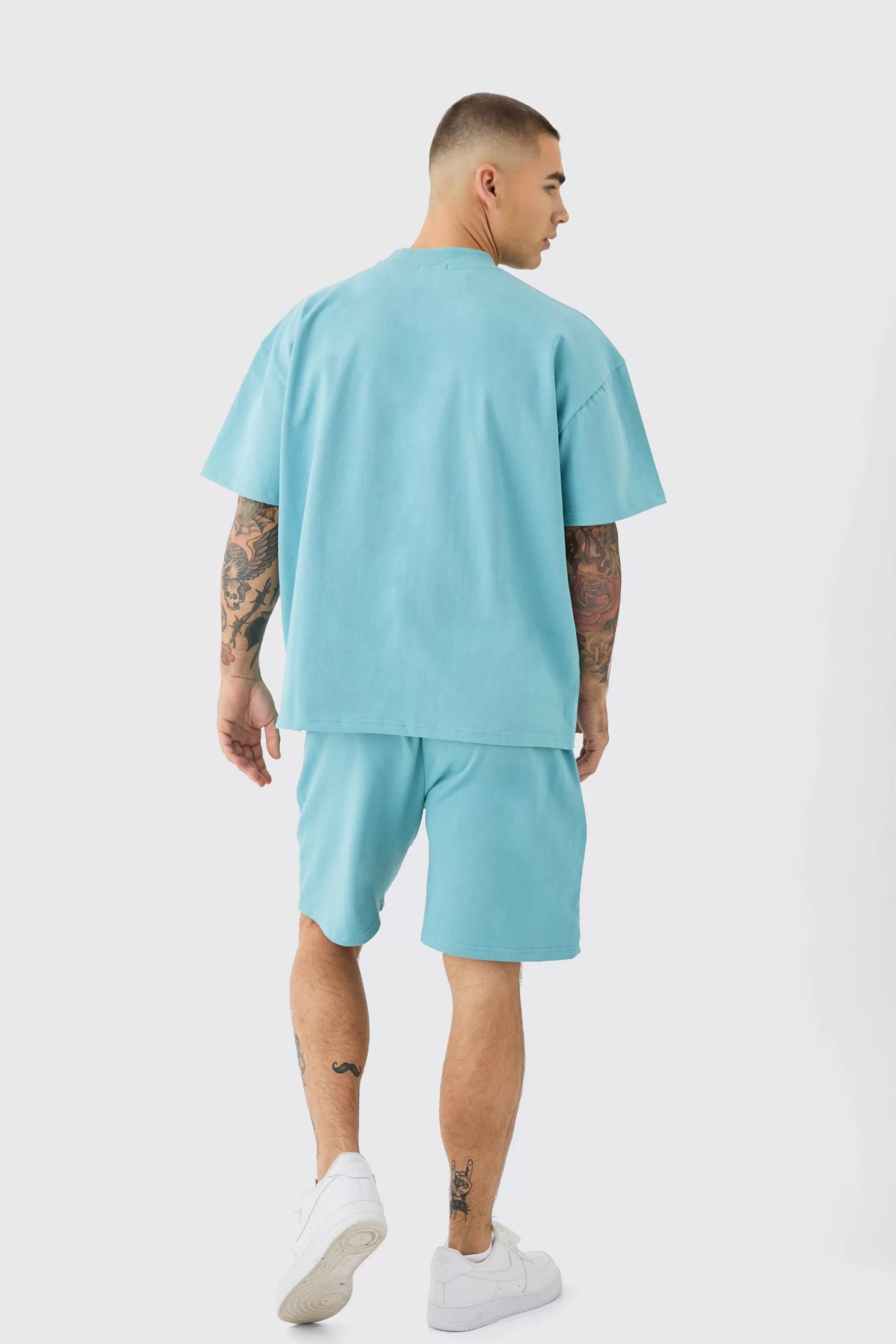 boohooMAN Oversized Extended Neck Super Heavyweight T-shirt | UK dusty blue Shop