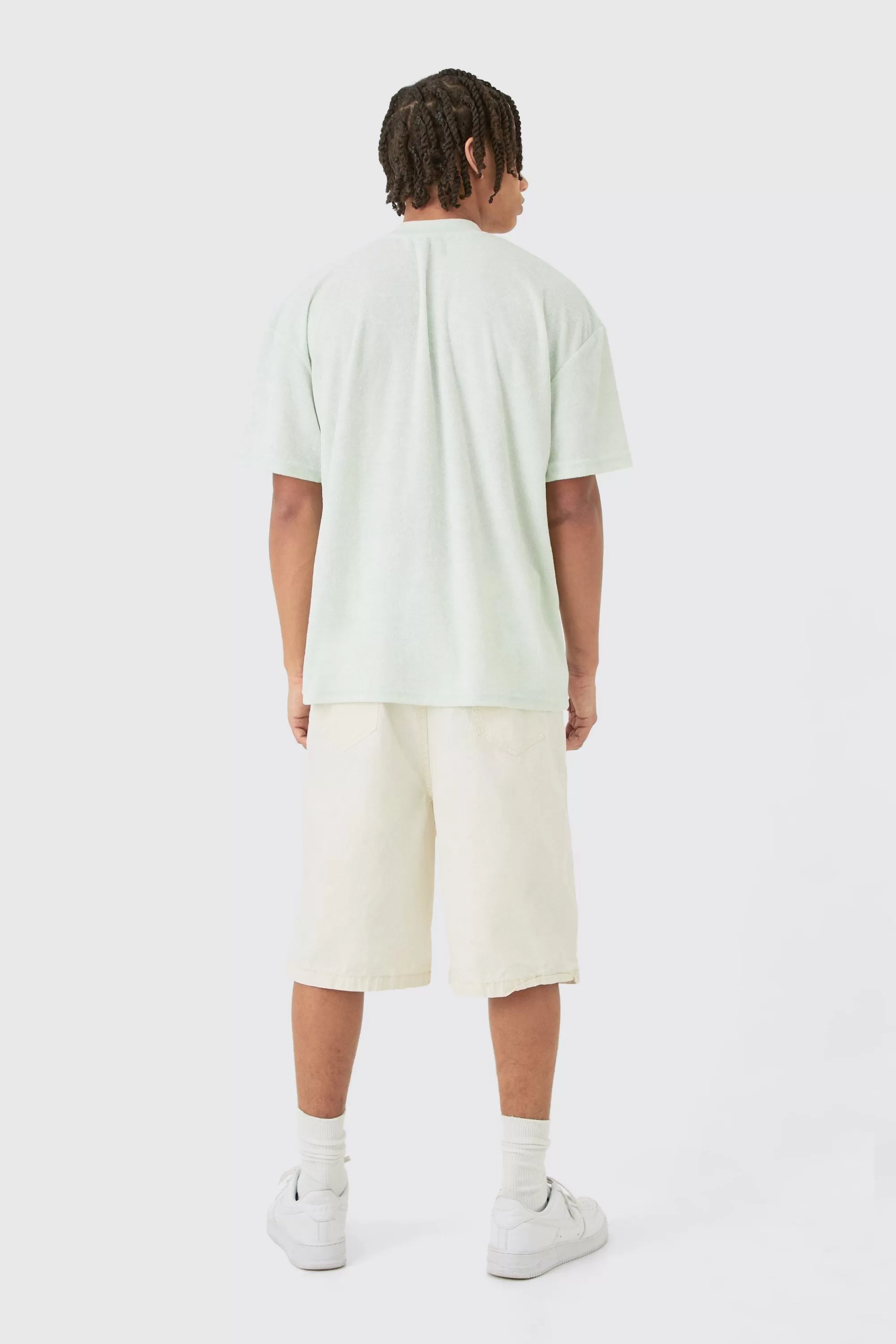 boohooMAN Oversized Extended Neck Towelling Homme T-shirt | UK pale green Discount