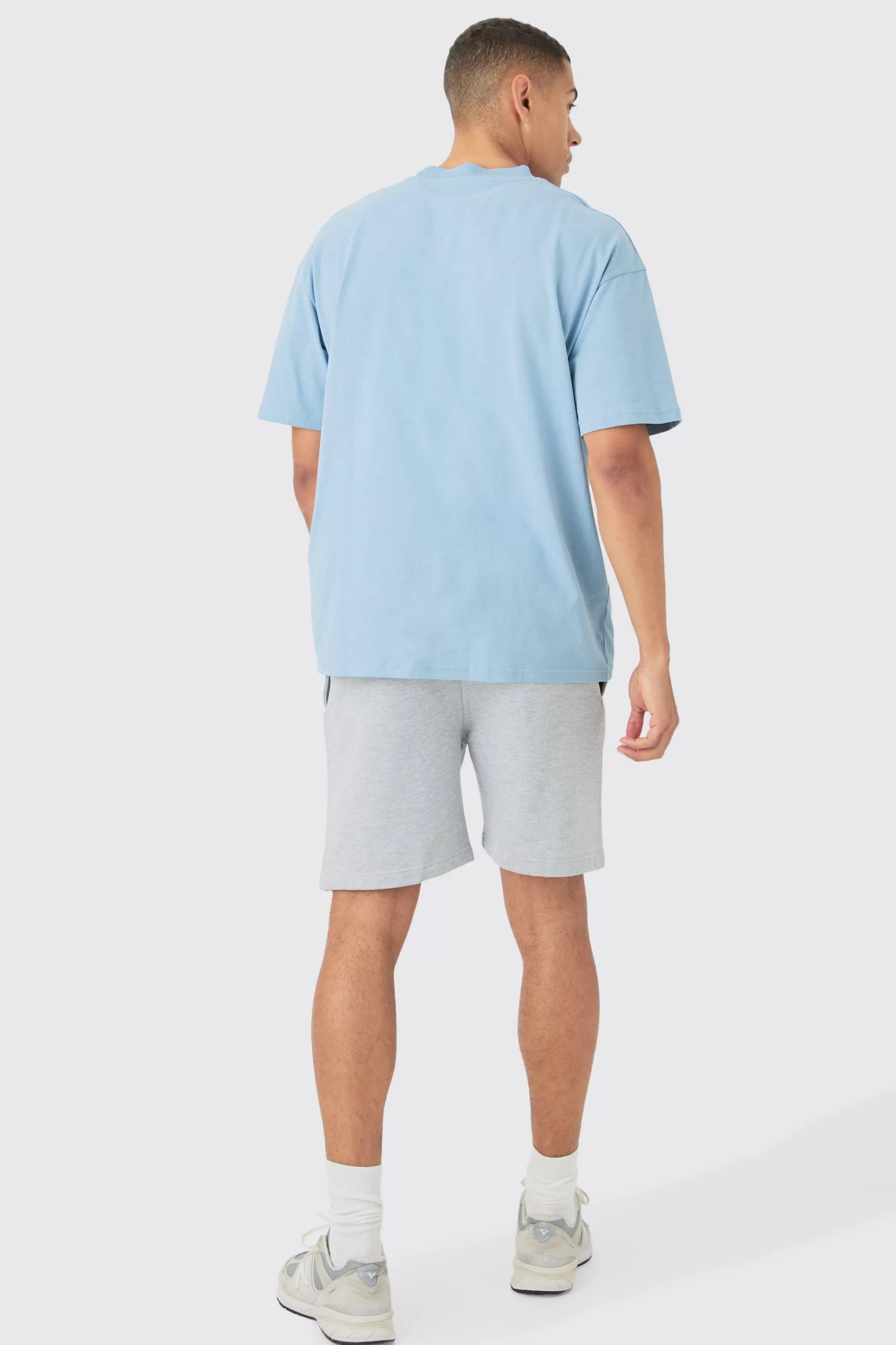 boohooMAN Oversized Extended Neck Varsity Embossed T-shirt | UK denim-blue New