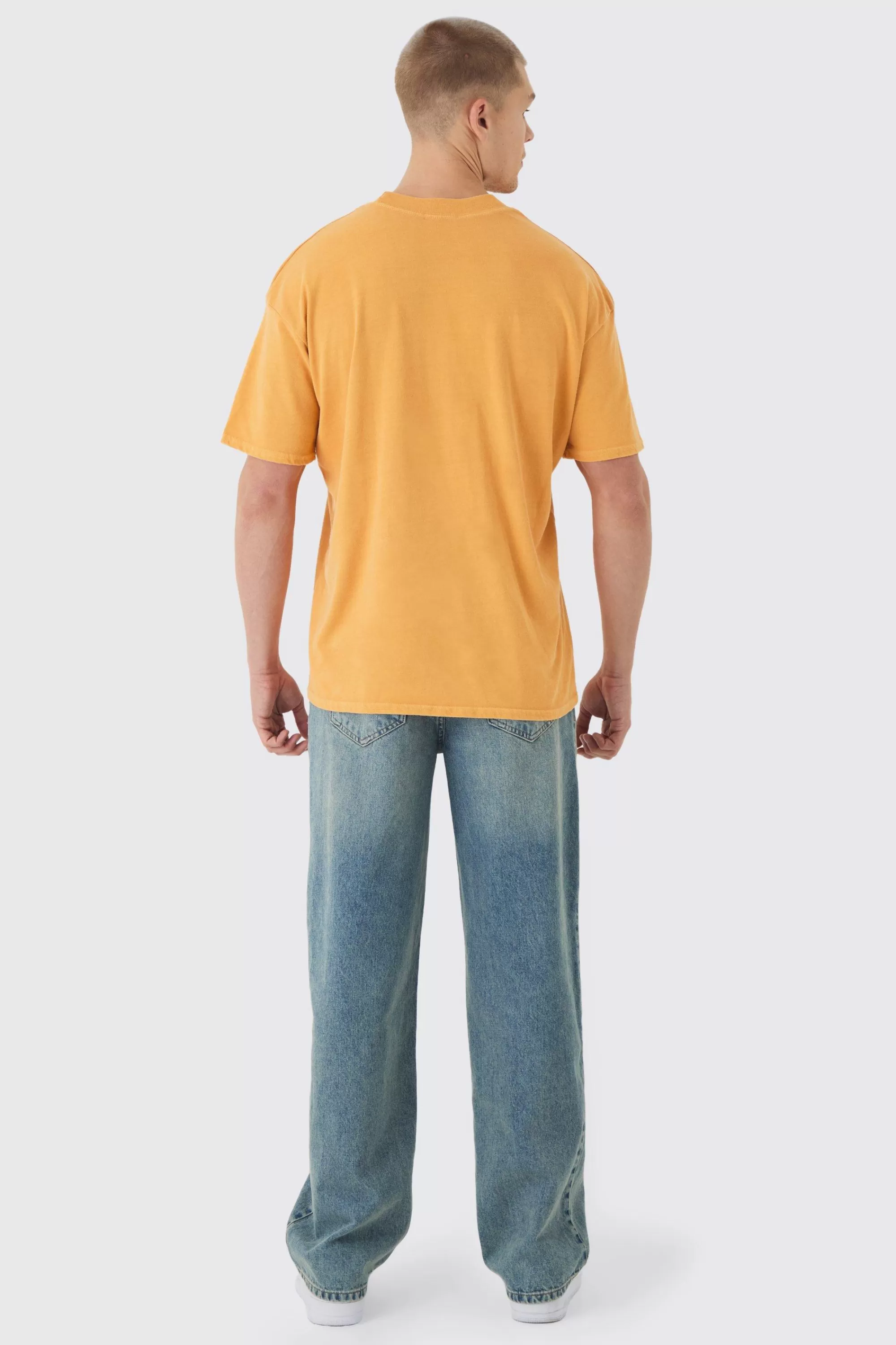 boohooMAN Oversized Extended Neck Washed Keep It Real Print T-Shirt | UK yellow Online