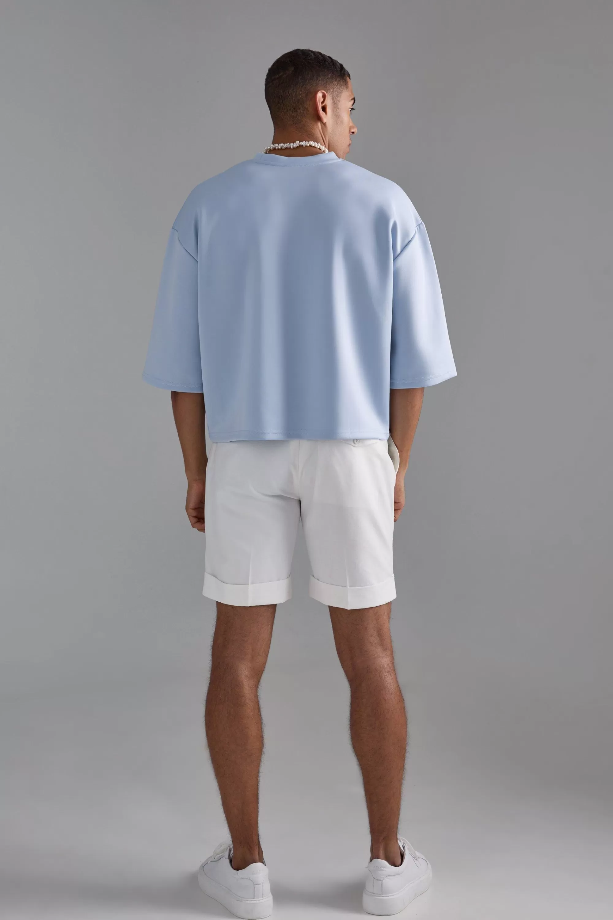 boohooMAN Oversized Extra Boxy Half Sleeve Scuba T-shirt | UK pastel blue Flash Sale