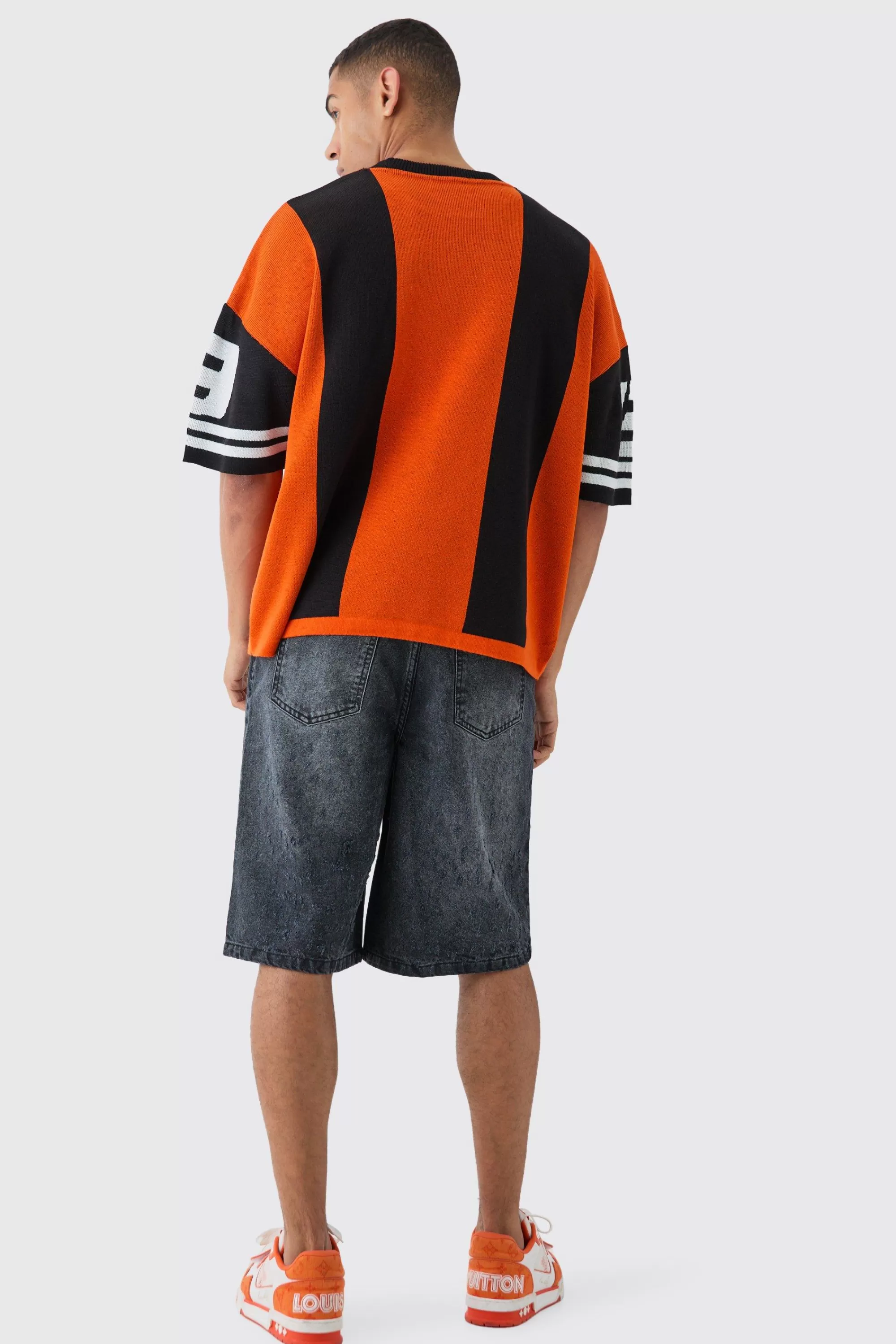boohooMAN Oversized Football Knitted T-shirt | UK orange New