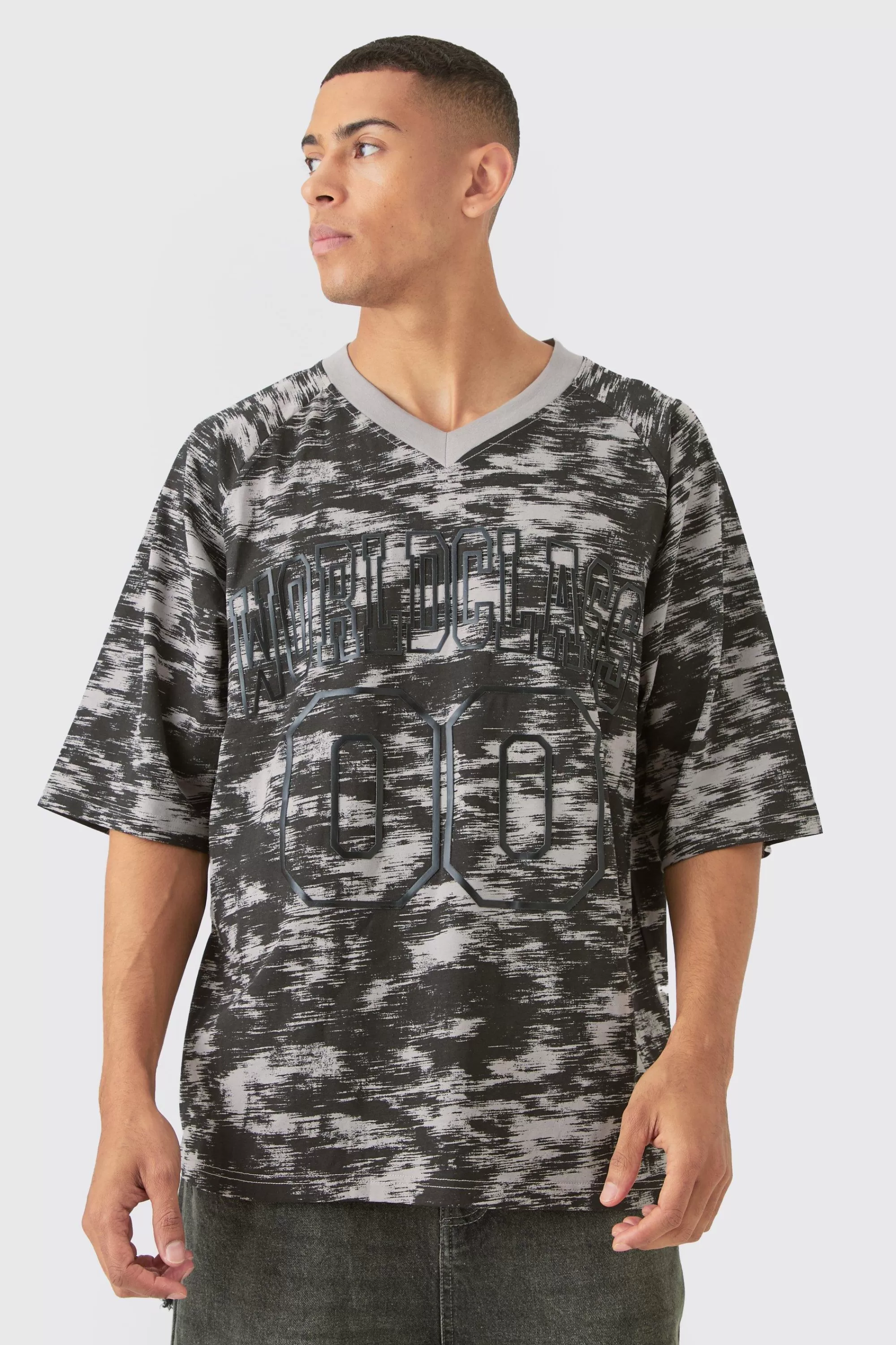 boohooMAN Oversized Football World Class Abstract Concrete T-shirt | UK grey New