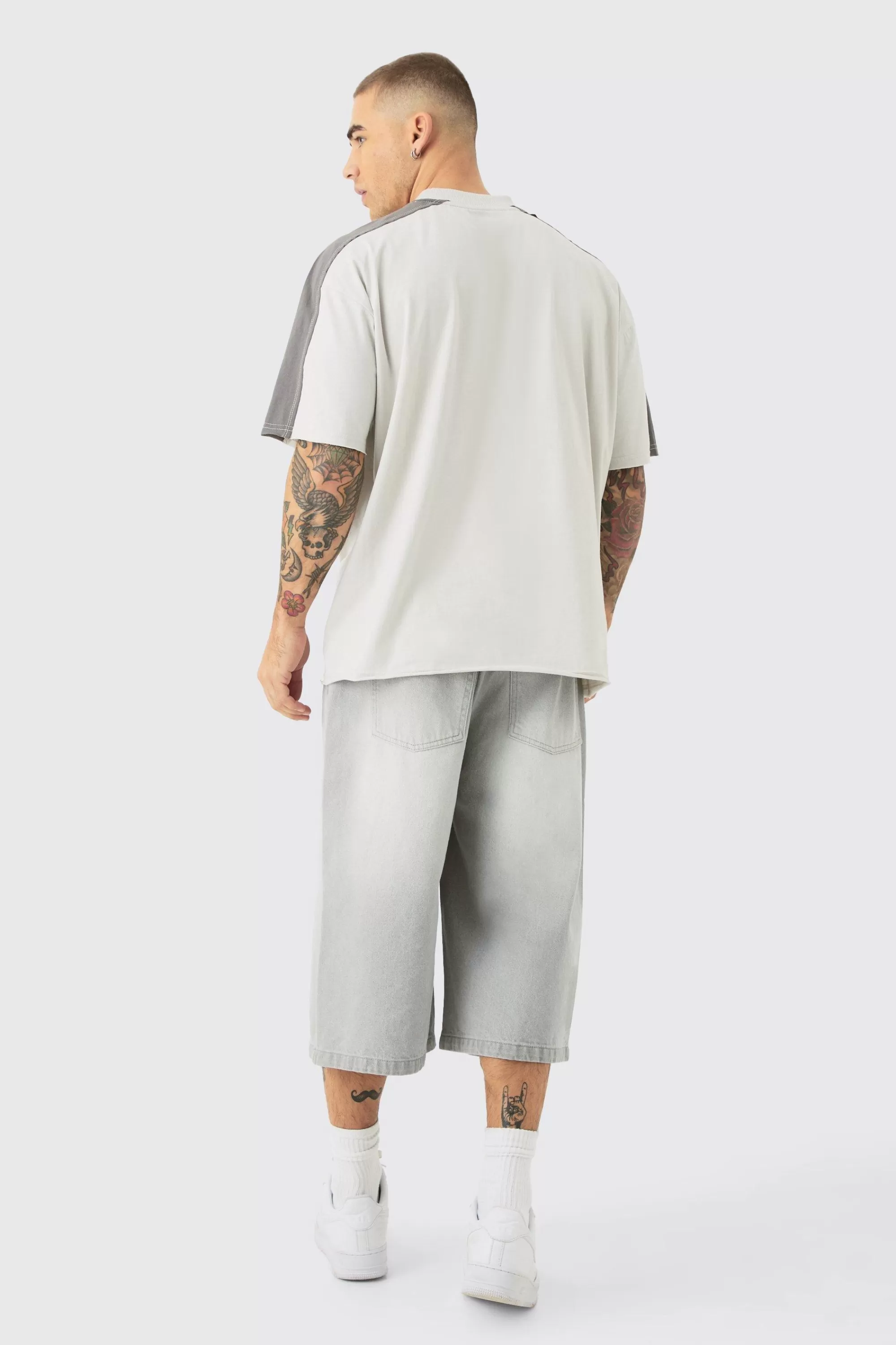 boohooMAN Oversized Gothic BM Applique T-shirt | UK grey Discount