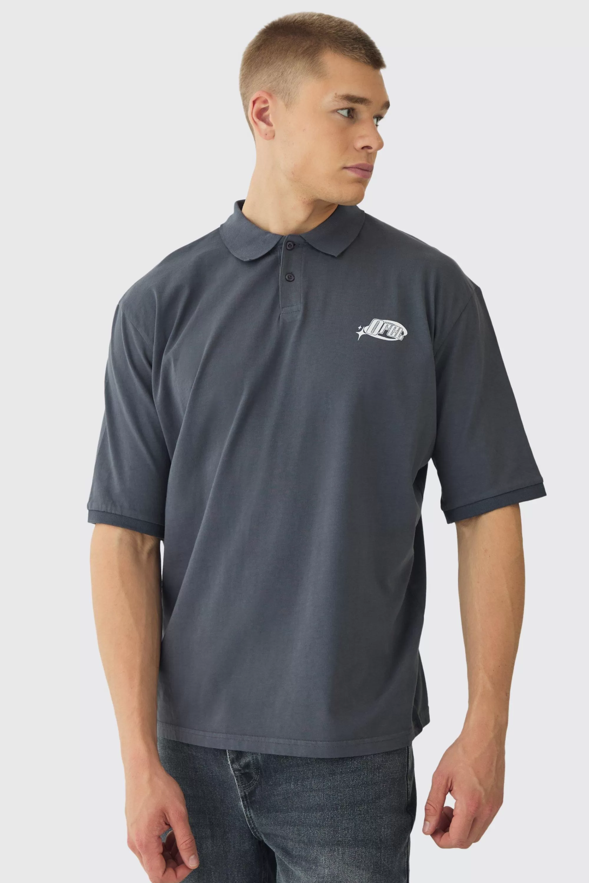 boohooMAN Oversized Half Sleeve Golf Wash Polo | UK grey Hot