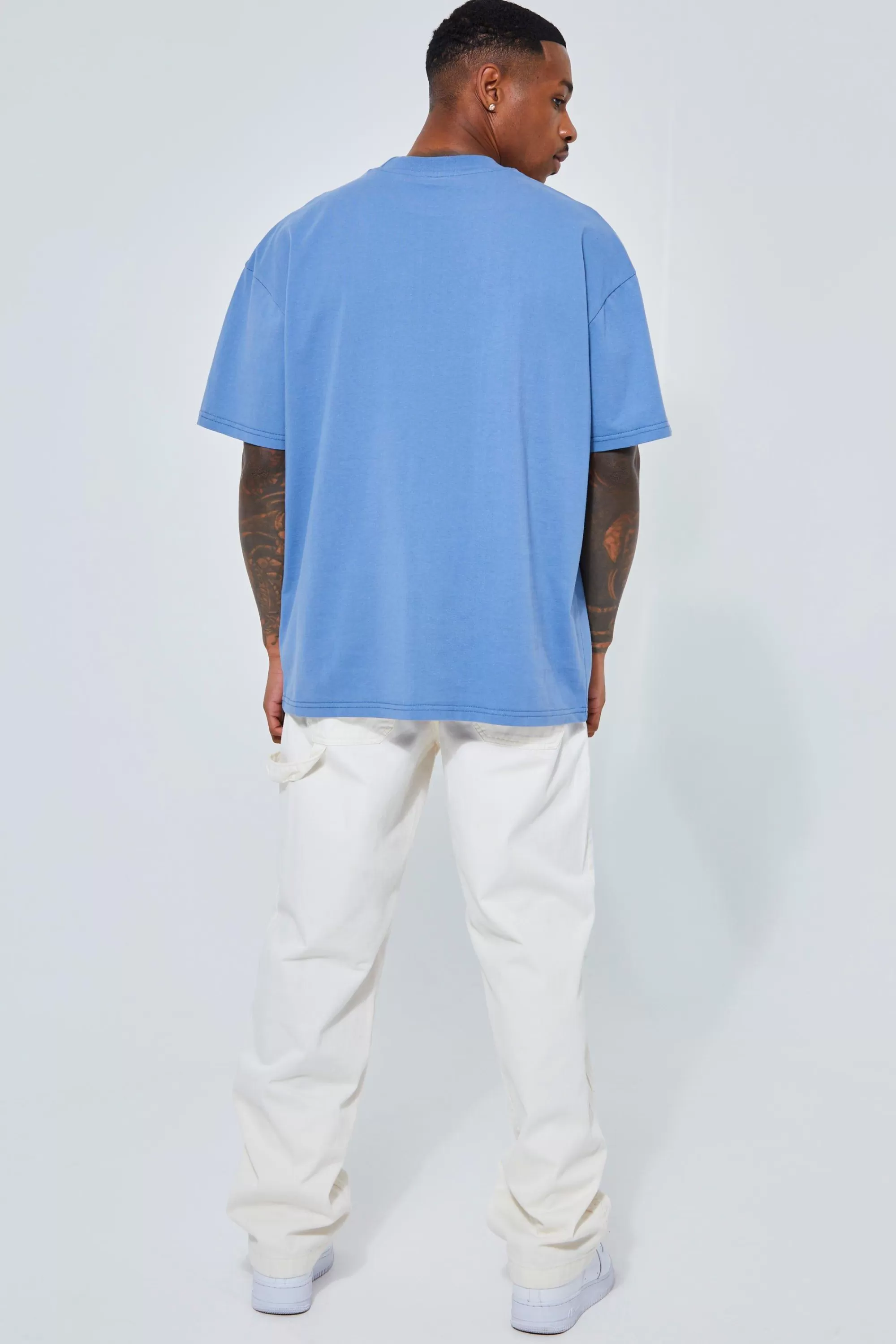 boohooMAN Oversized Heavy Conquest Renaissance T-shirt | UK dusty blue Outlet