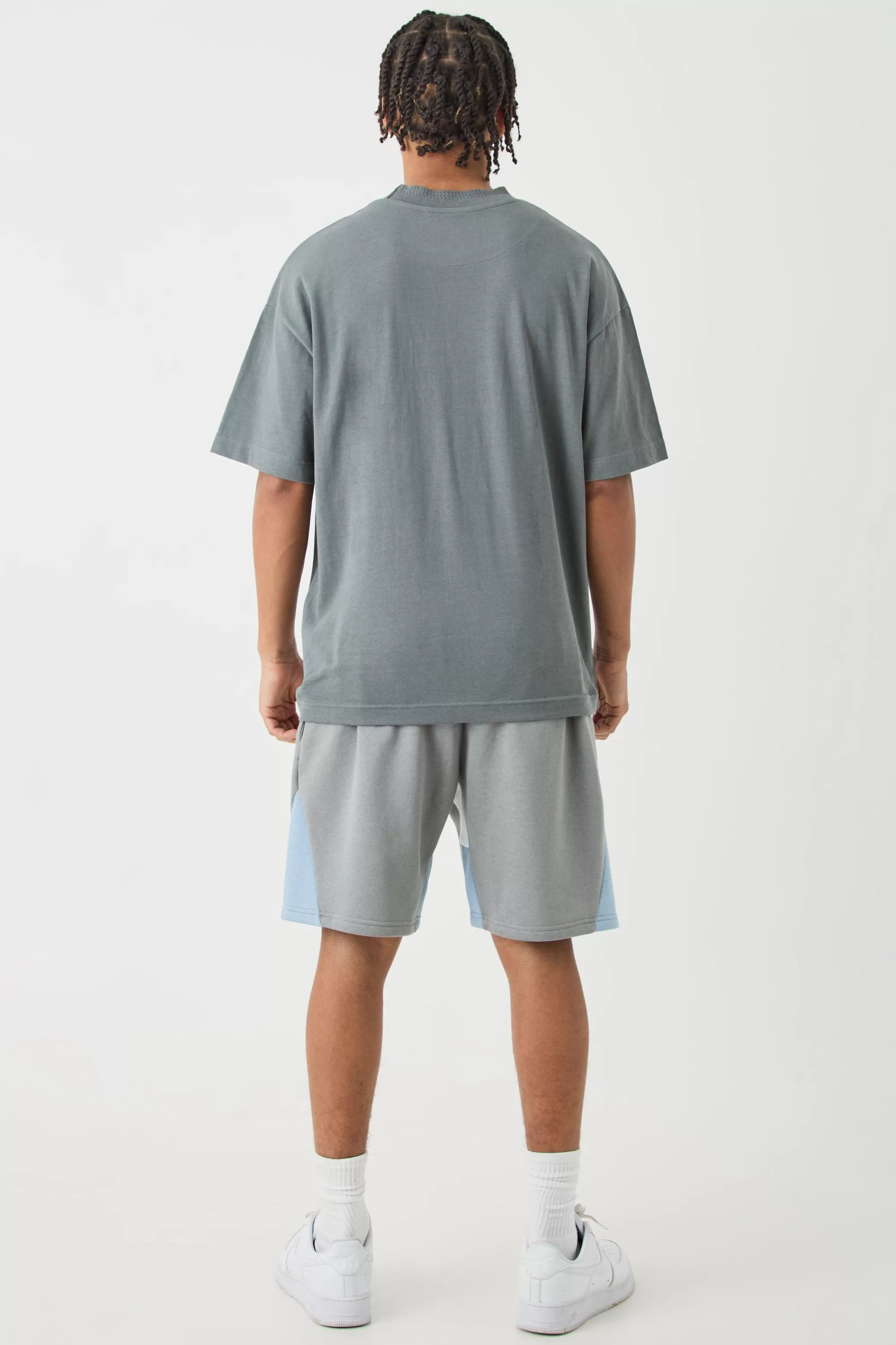 boohooMAN Oversized Heavy Extended Jacquard Neck T-shirt | UK slate Online