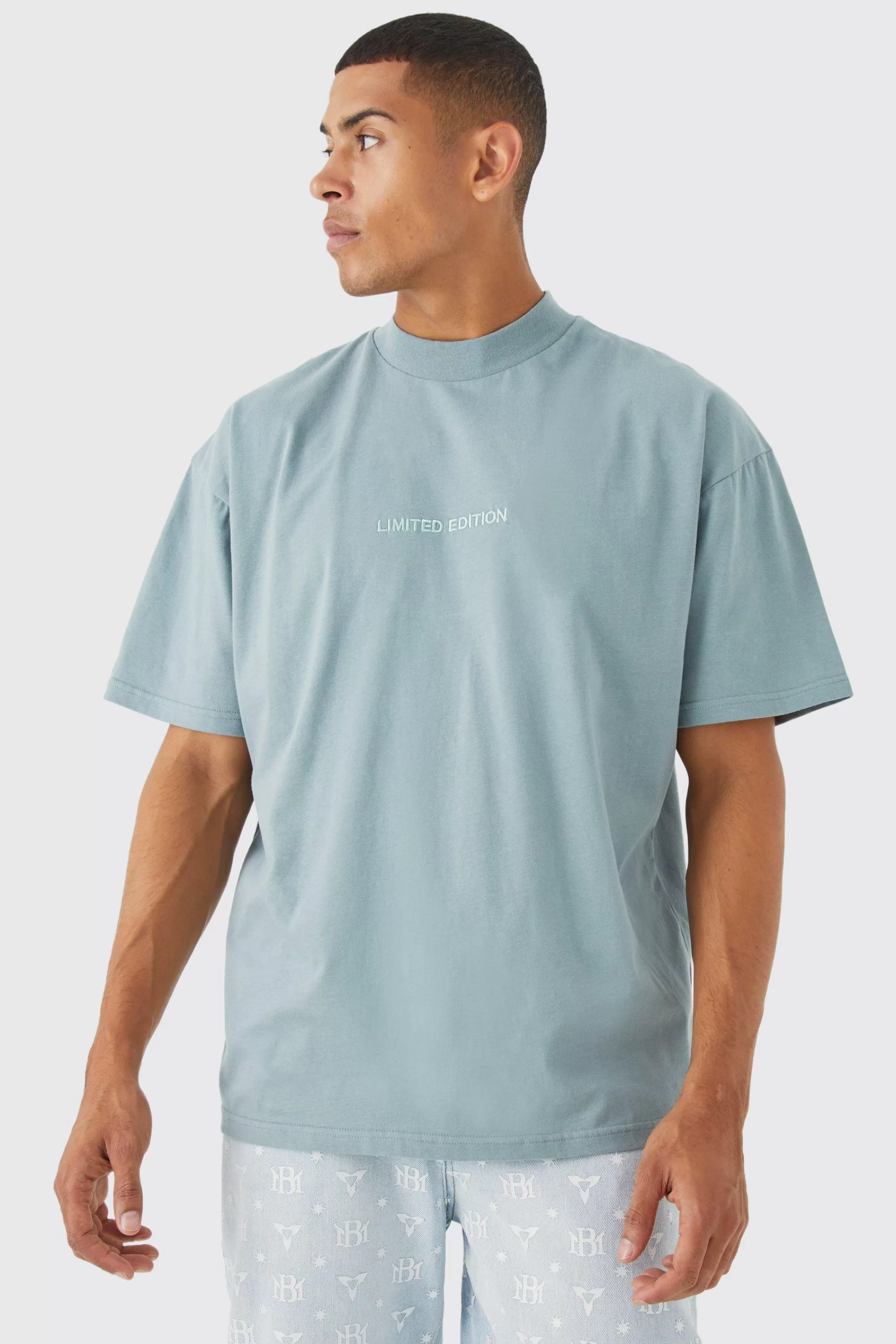 boohooMAN Oversized Heavyweight Extended Neck T-shirt | UK slate Cheap