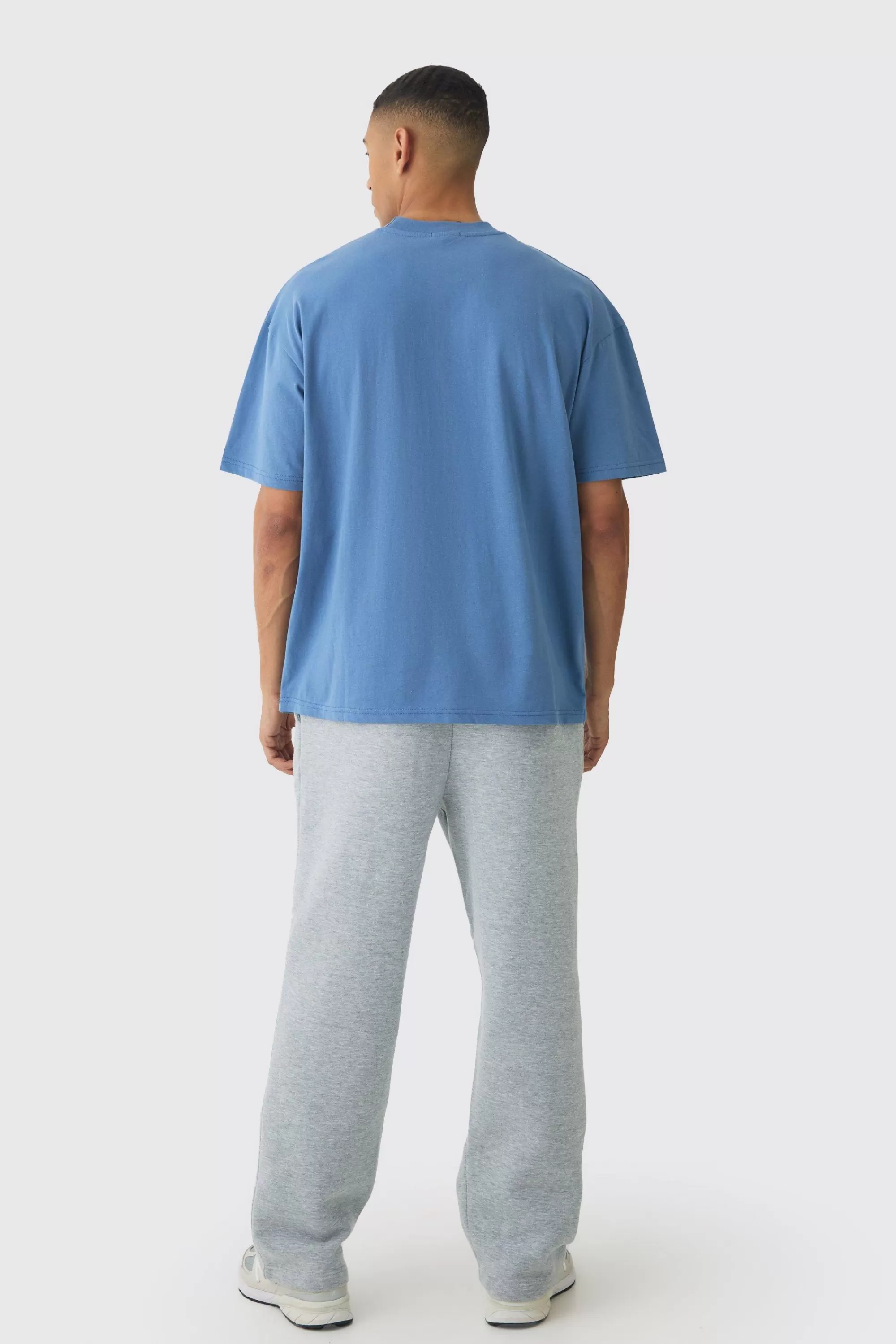boohooMAN Oversized Heavyweight Extended Neck T-shirt | UK dusty blue Cheap