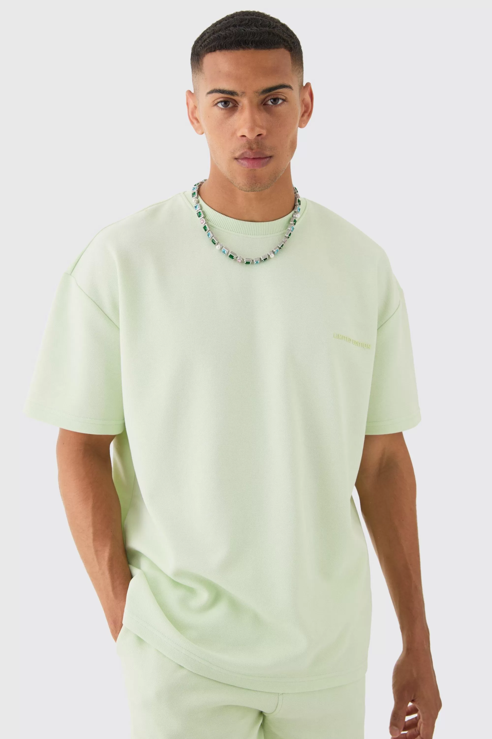 boohooMAN Oversized High Build Pique Limited T-shirt | UK mint New