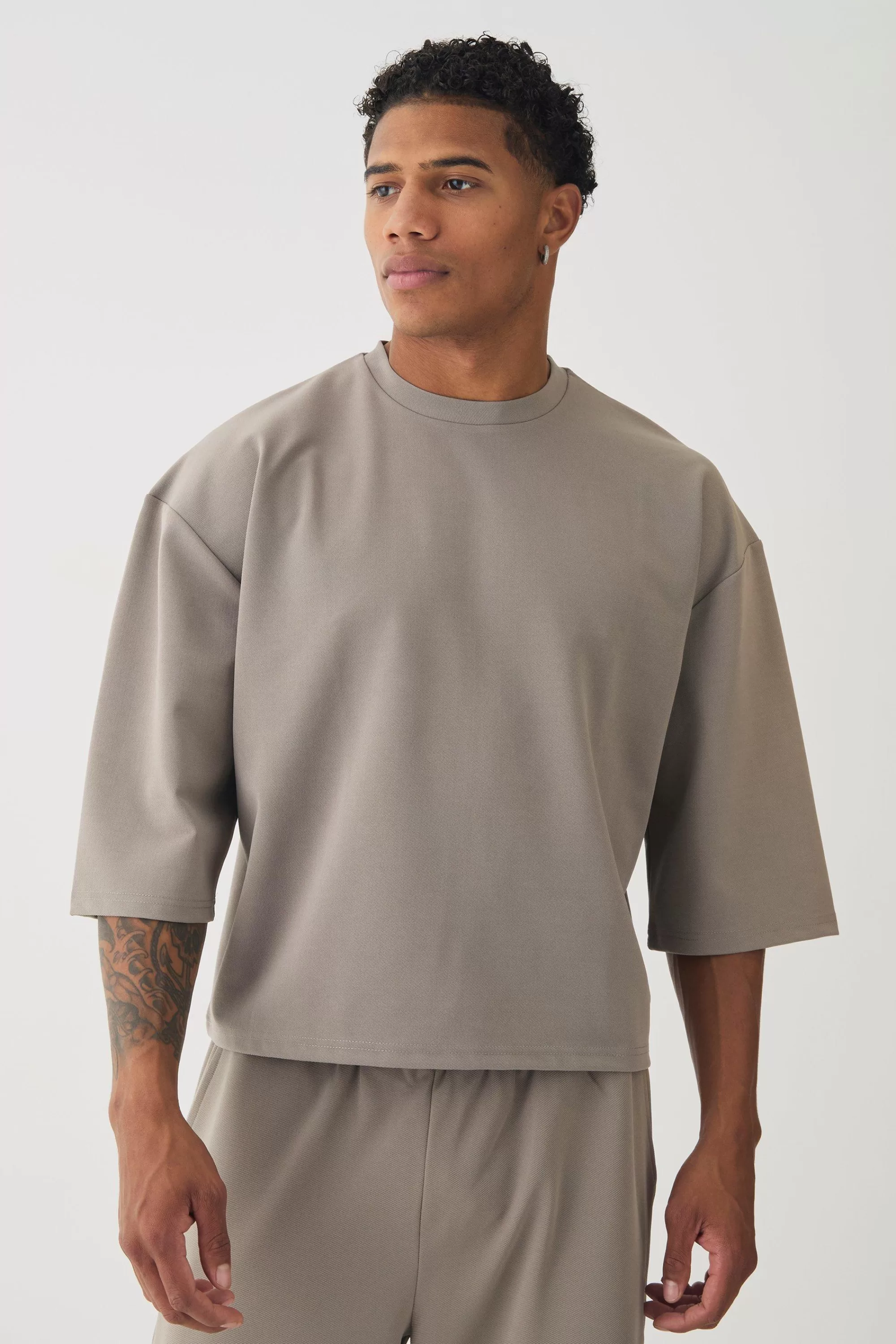 boohooMAN Oversized Jersey Twill Extra Boxy Half Sleeve T-shirt | UK taupe Cheap
