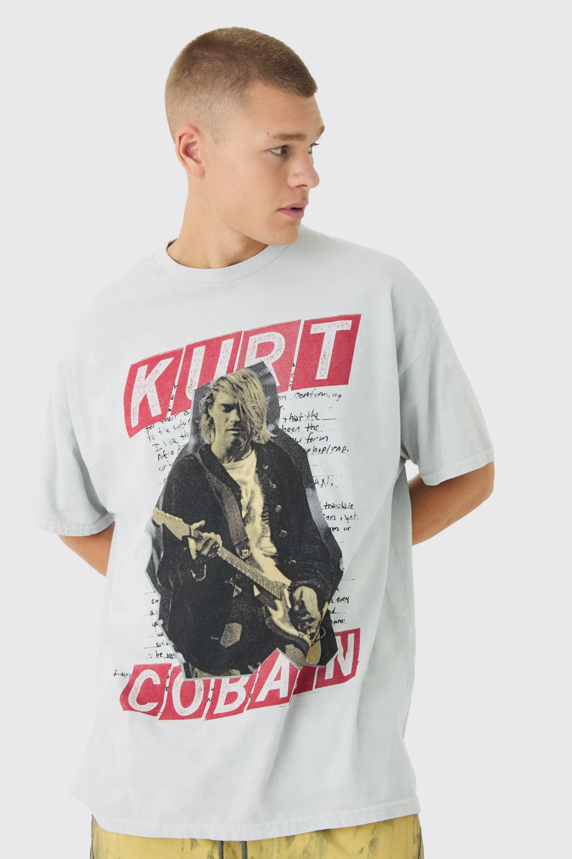 boohooMAN Oversized Kurt Cobain License Print T-Shirt | UK grey Best