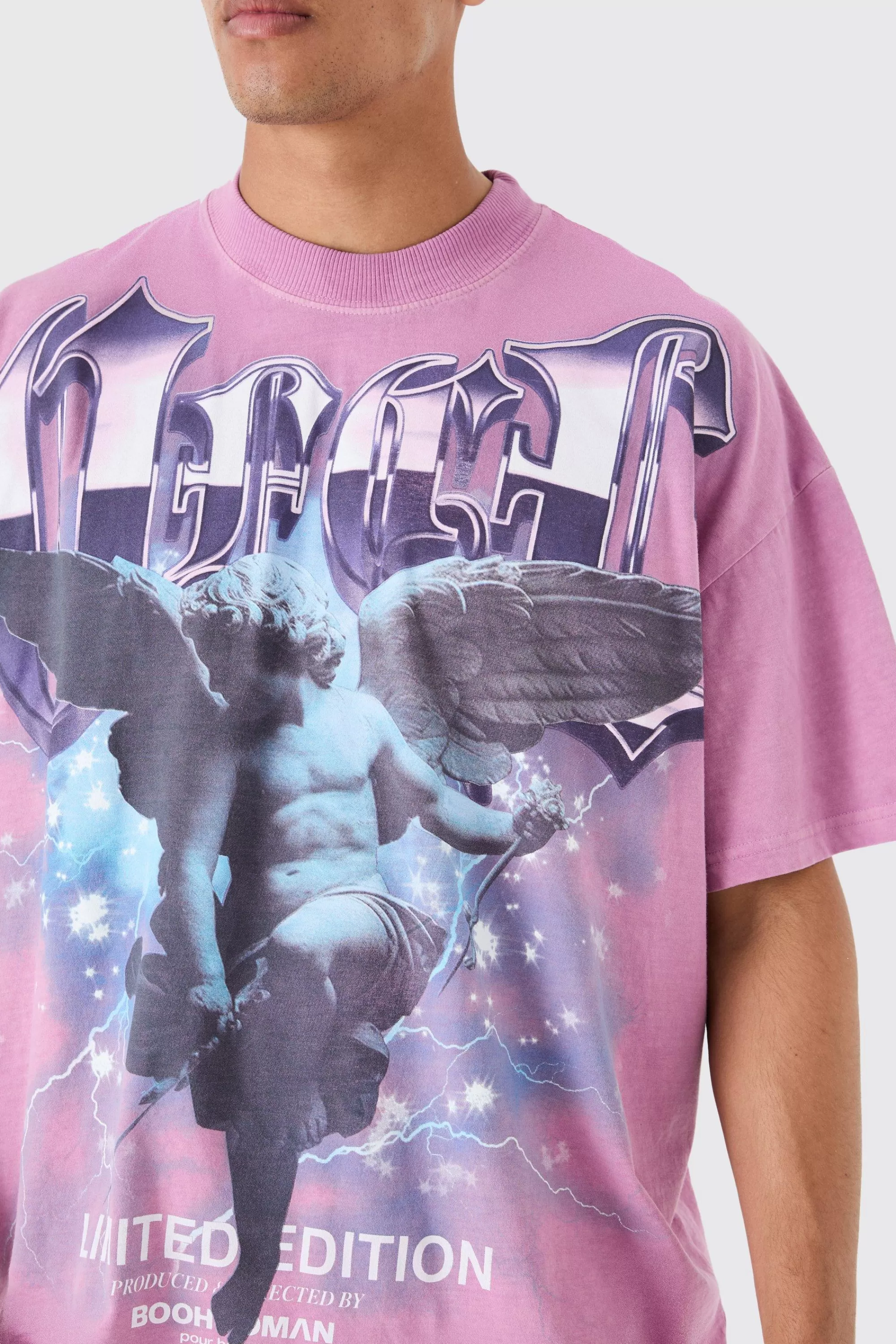 boohooMAN Oversized Large Scale OFCL Renaissance Print T-shirt | UK purple Discount
