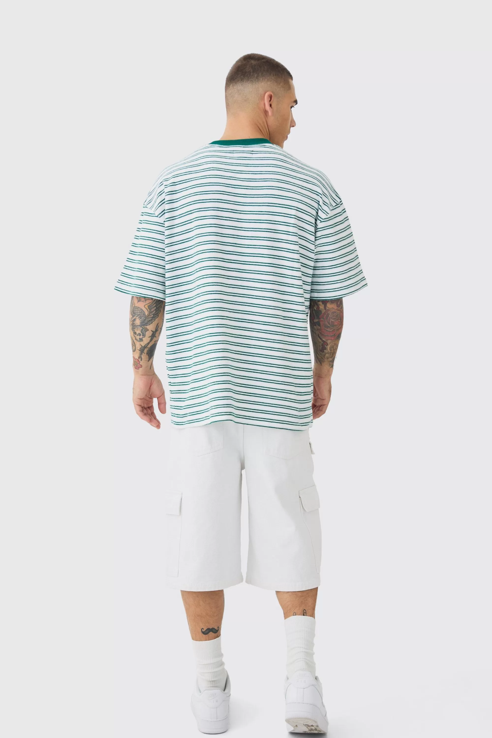 boohooMAN Oversized Limited Ribbed Striped T-shirt | UK multi Outlet