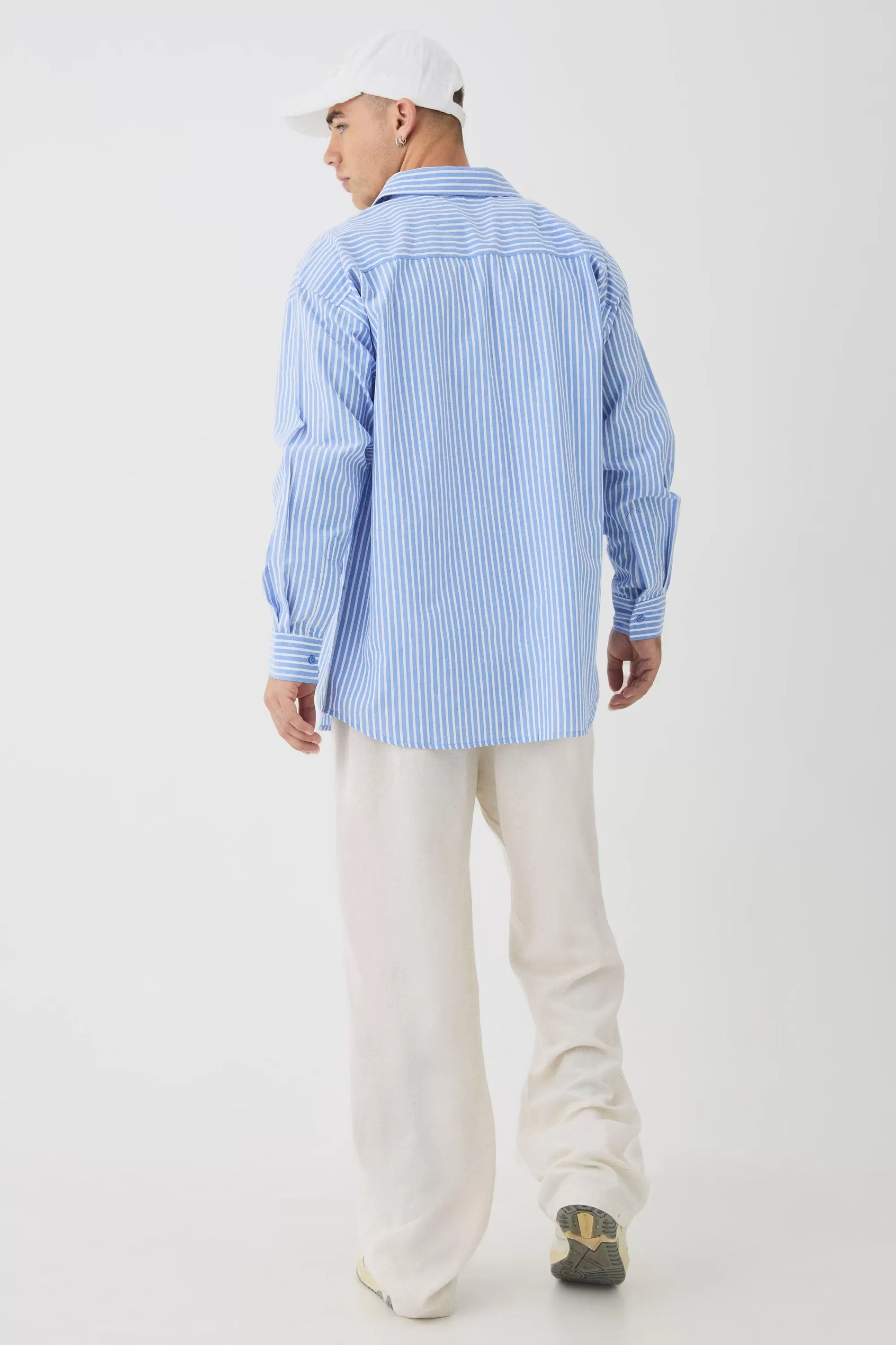 boohooMAN Oversized Long Sleeve Striped Shirt In Blue | UK light blue Hot