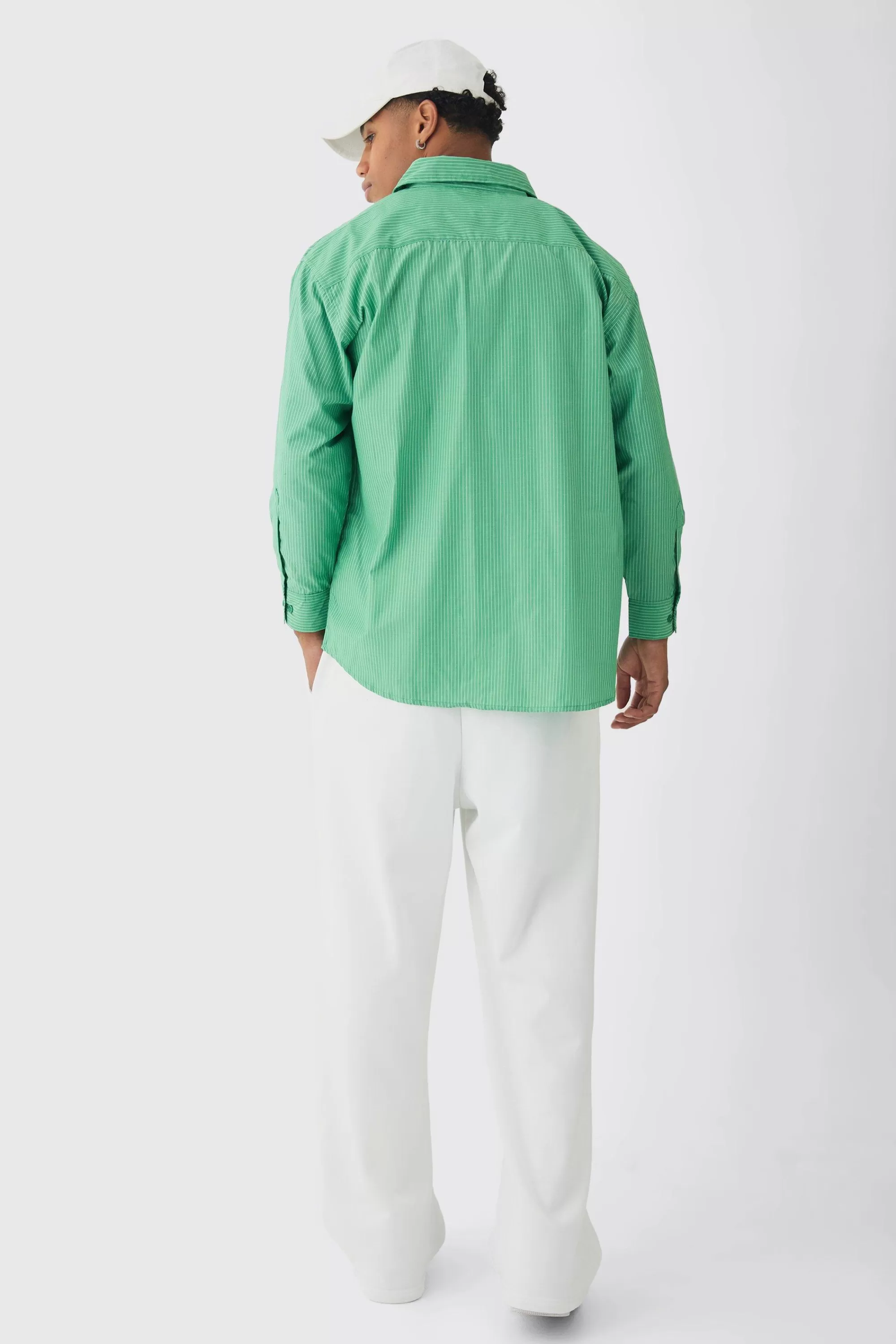 boohooMAN Oversized Long Sleeved Striped Shirt In | UK green New