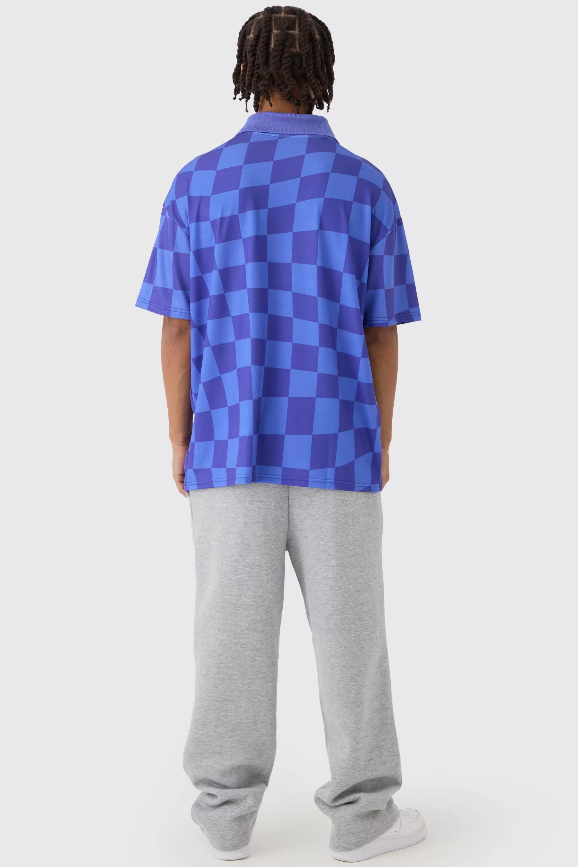 boohooMAN Oversized Man Checkerboard Football Top | UK cobalt Hot