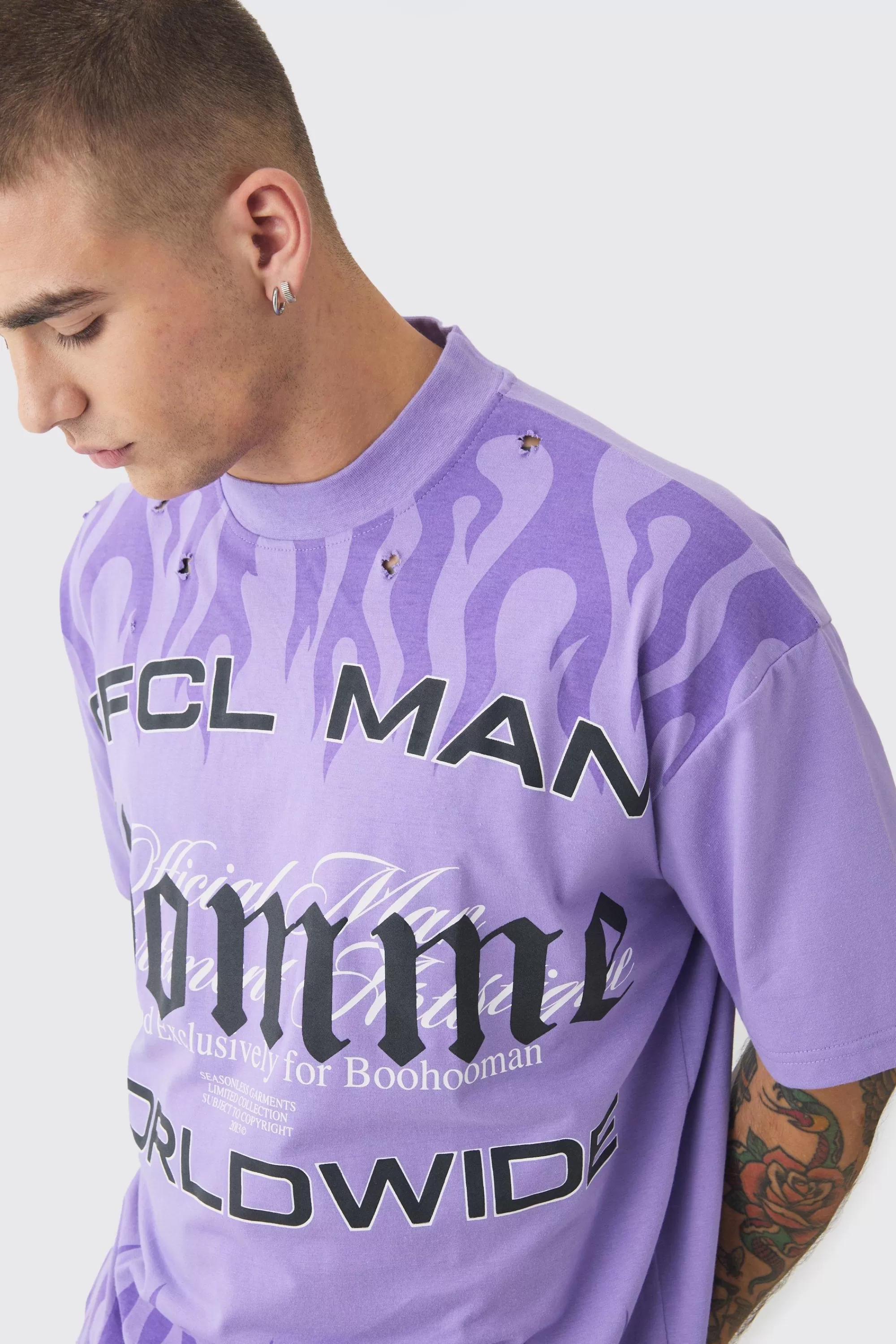 boohooMAN Oversized OFCL Man Homme Distressed Heavyweight T-shirt | UK purple Best Sale
