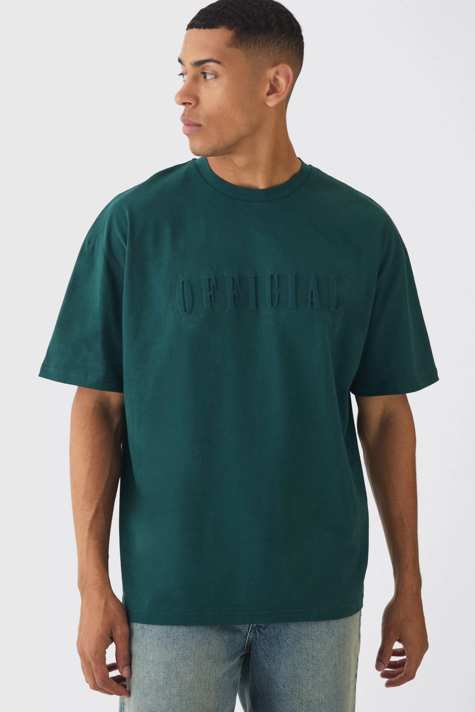 boohooMAN Oversized Official Embossed Detail T-Shirt | UK forest Best
