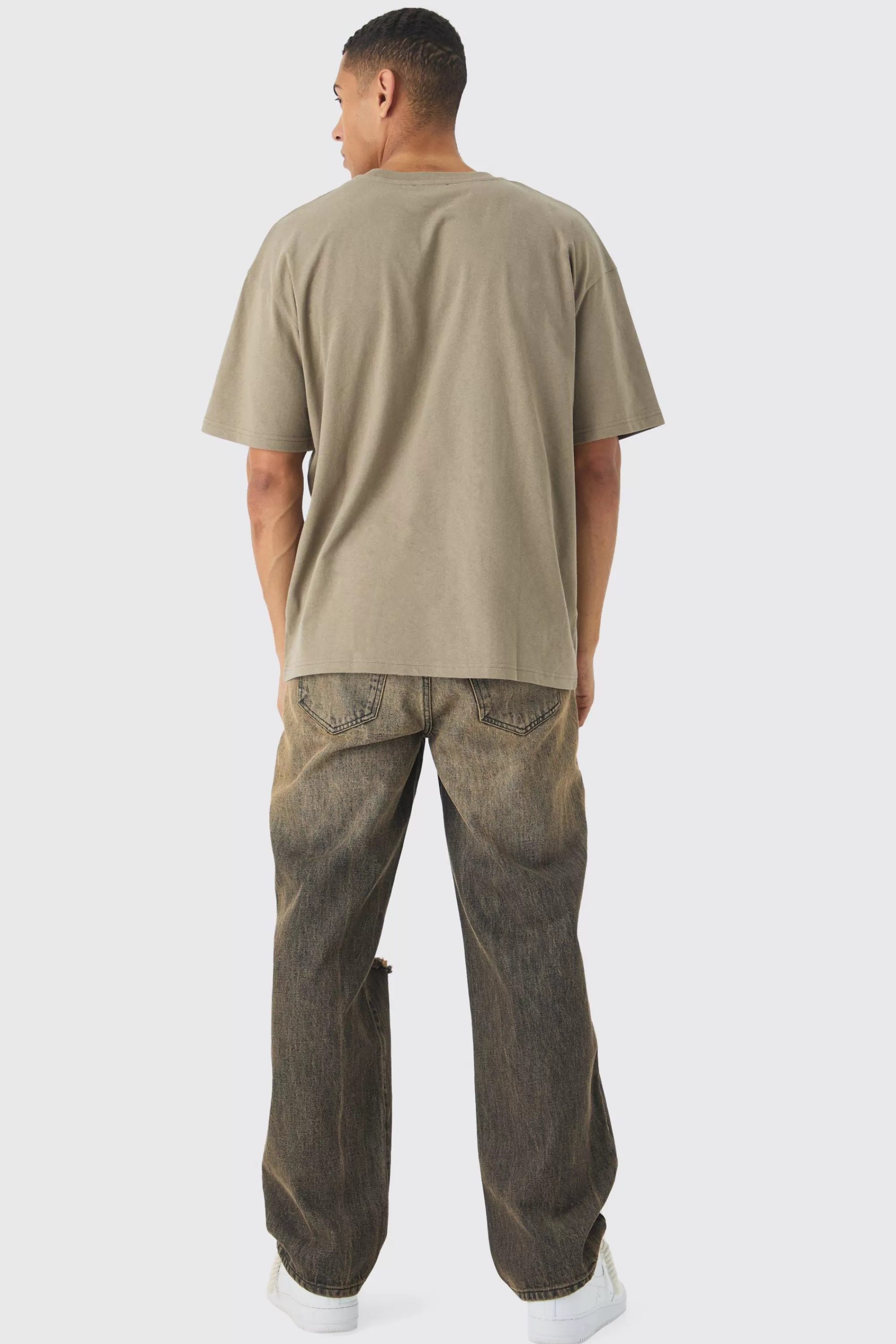 boohooMAN Oversized Official Embossed Detail T-Shirt | UK khaki Store